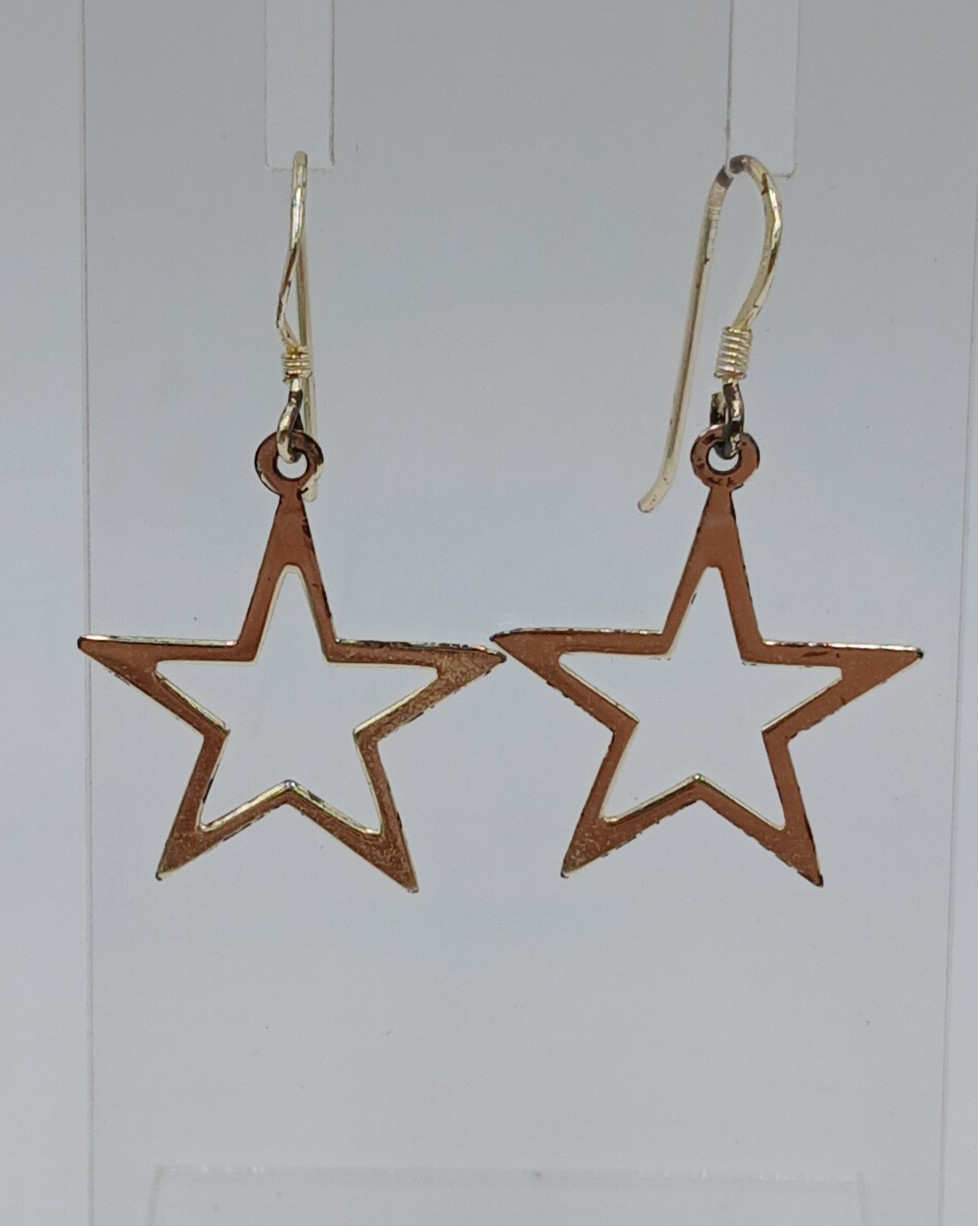 VTG 925 Star Dangle Earrings 1.5in Drop Sterling Silver 1.59g Celestial Estate
