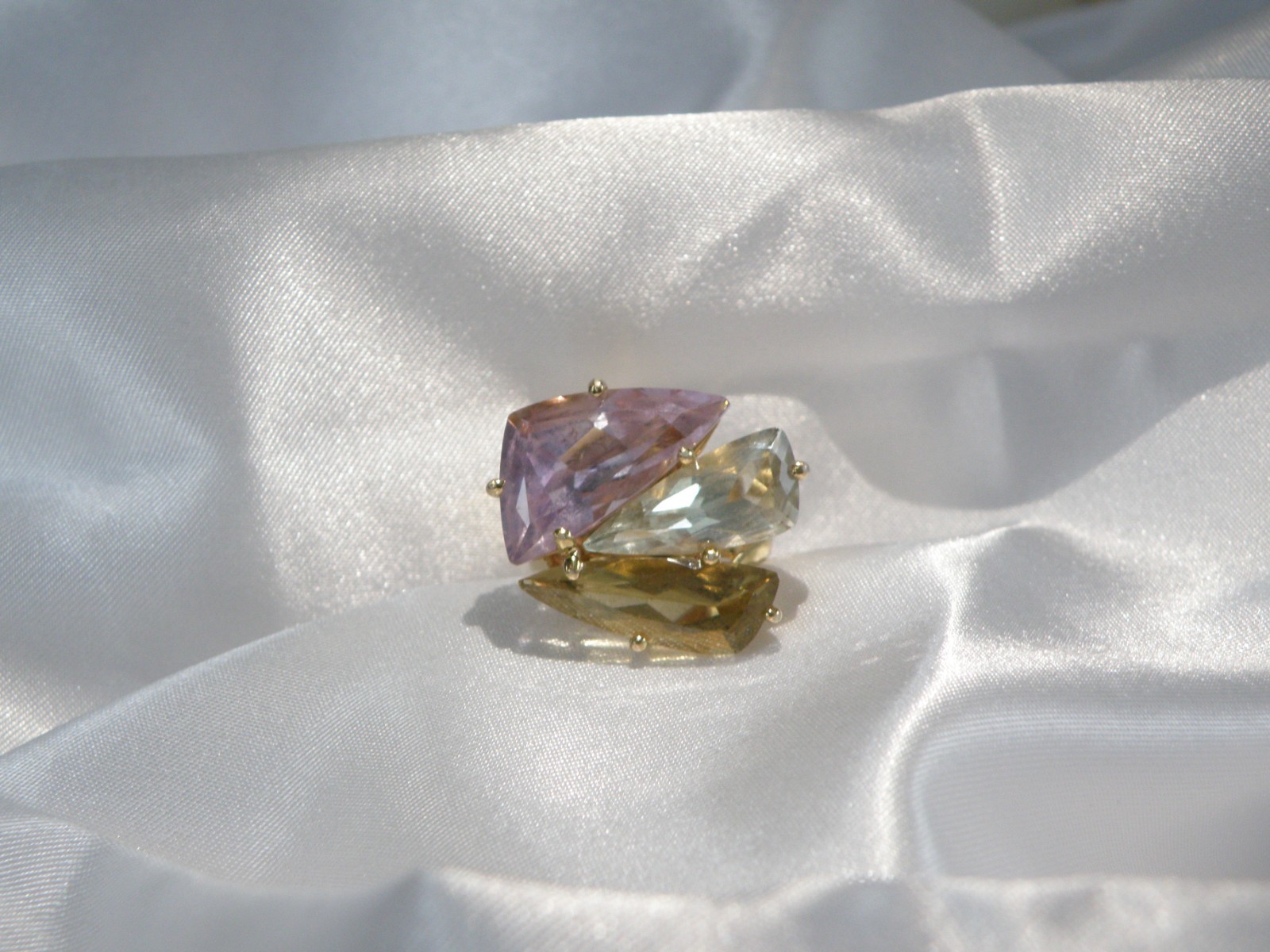 Sterling Silver 925 Vermeil Natural Green Amethyst Statement Ring Size 8