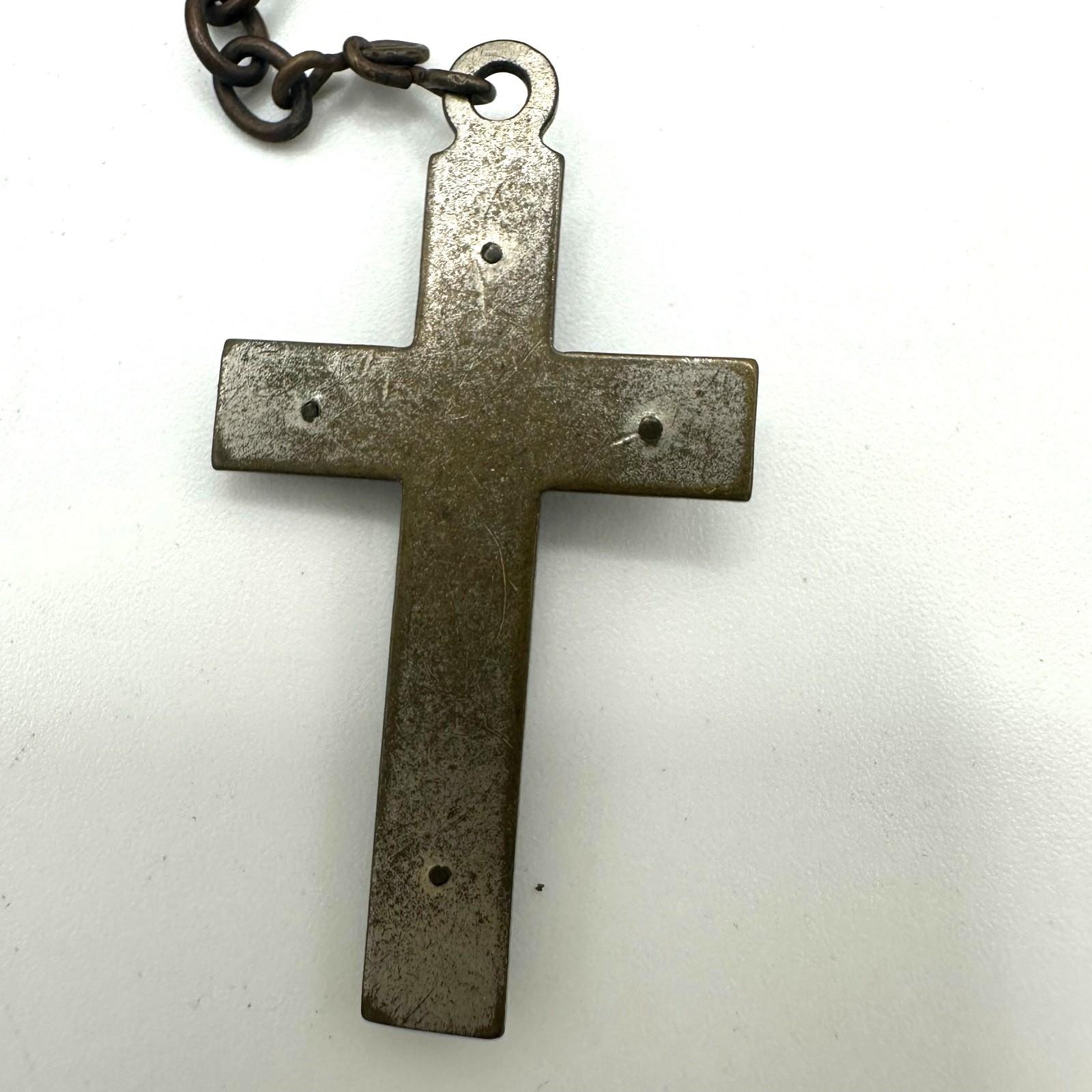 Antique Catholic brass black ebony beads beaded rosary prayer necklace