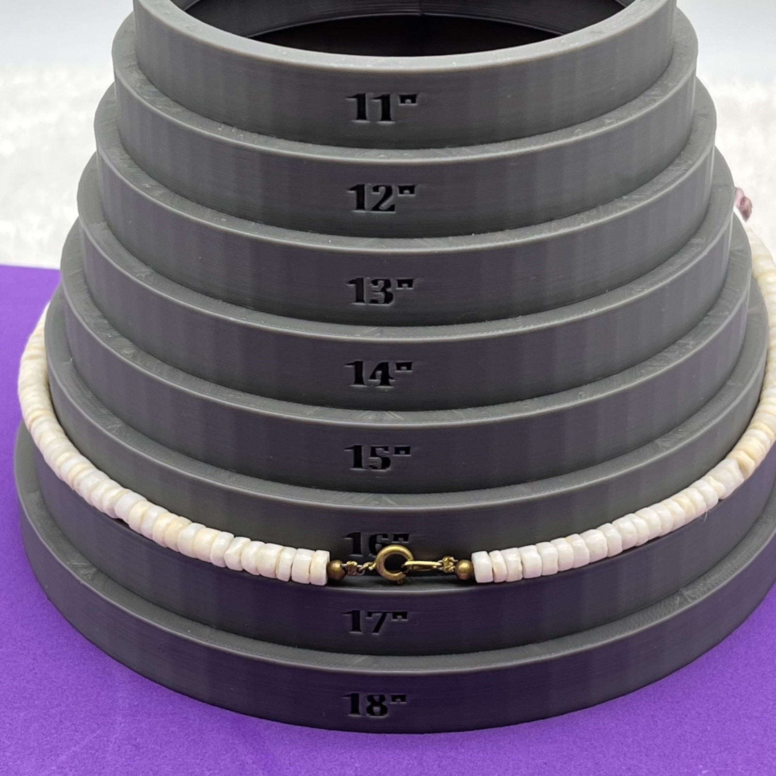 Puka Shell Heishi Surfer Necklace Periwinkle Shell Accents 16″
