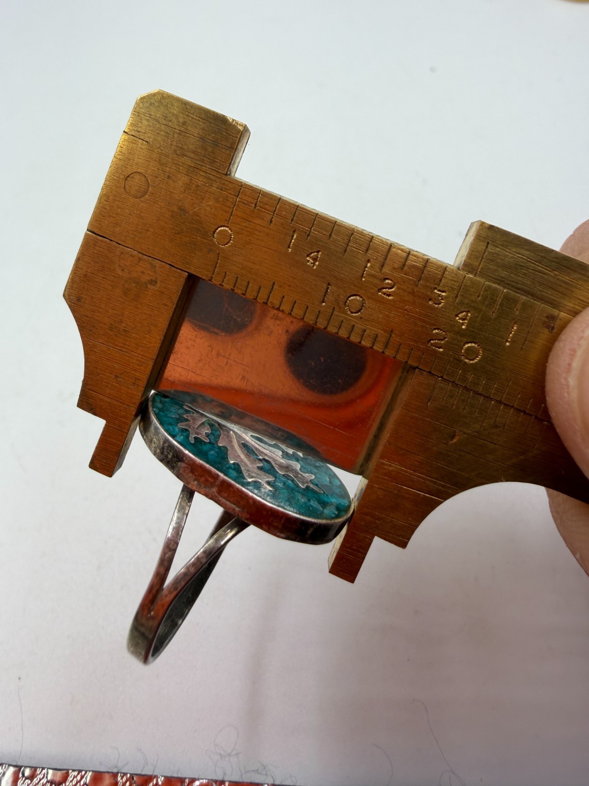 Sterling Silver Ring Vintage Mexico Taxco Turquoise Chip Plant Flat Top Size 6.5