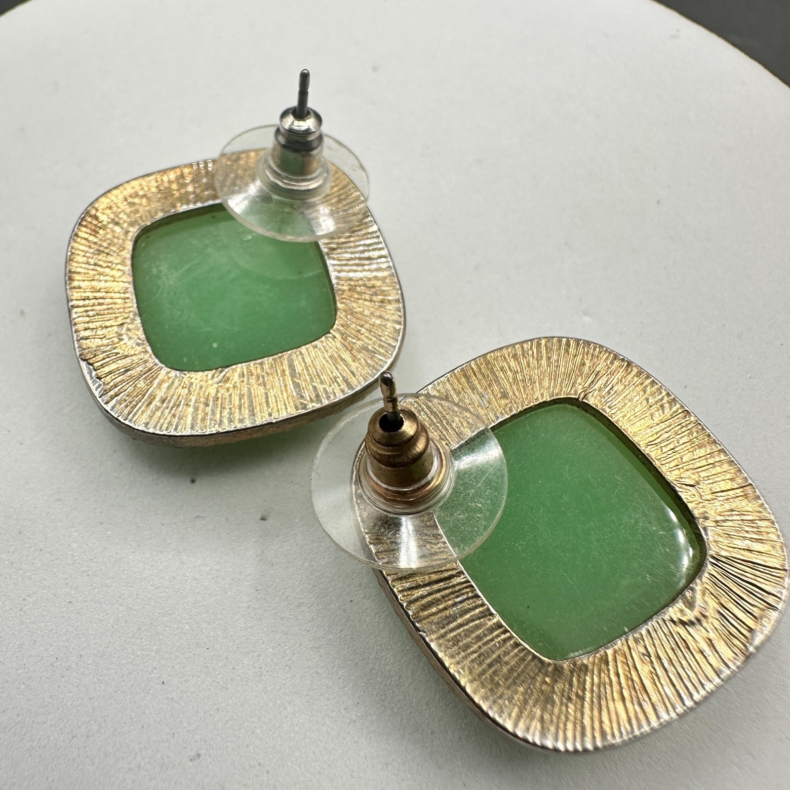 Mint Green Cushion-Cut Earrings w/ Rhinestone Halo Vintage Glam