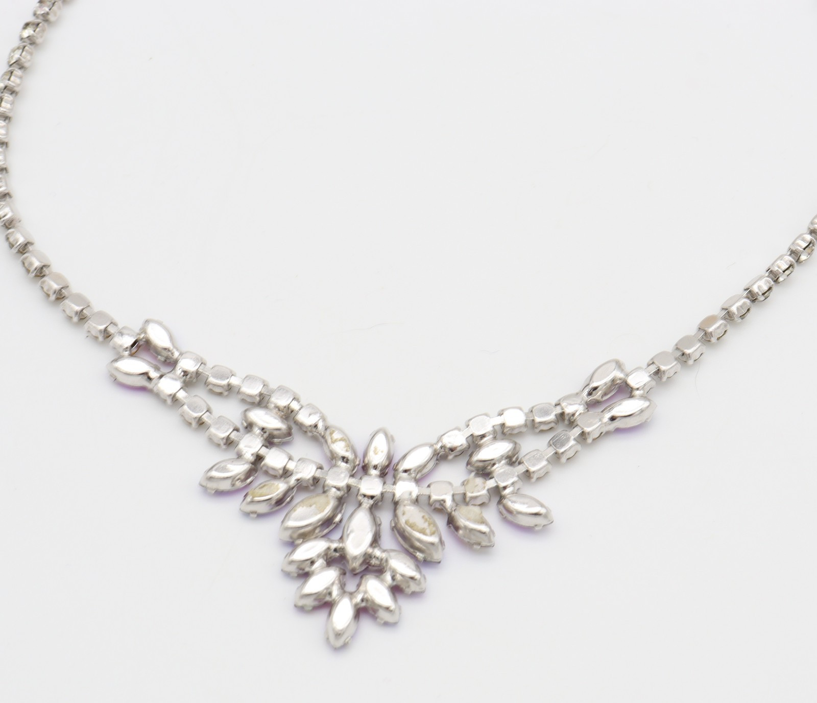 Vtg B. David Rhinestone Necklace Pink AB Red Clear Choker Signed Marquise