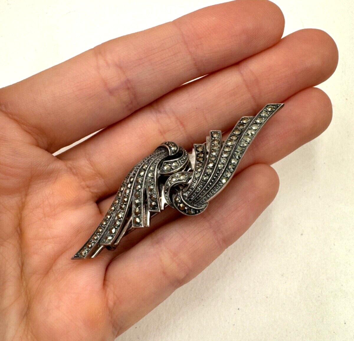 UTMOST RARE GERMAN DUETTE BROOCH DUO 2 DRESS CLIP MARCASITE STERLING SLVER Uniq!