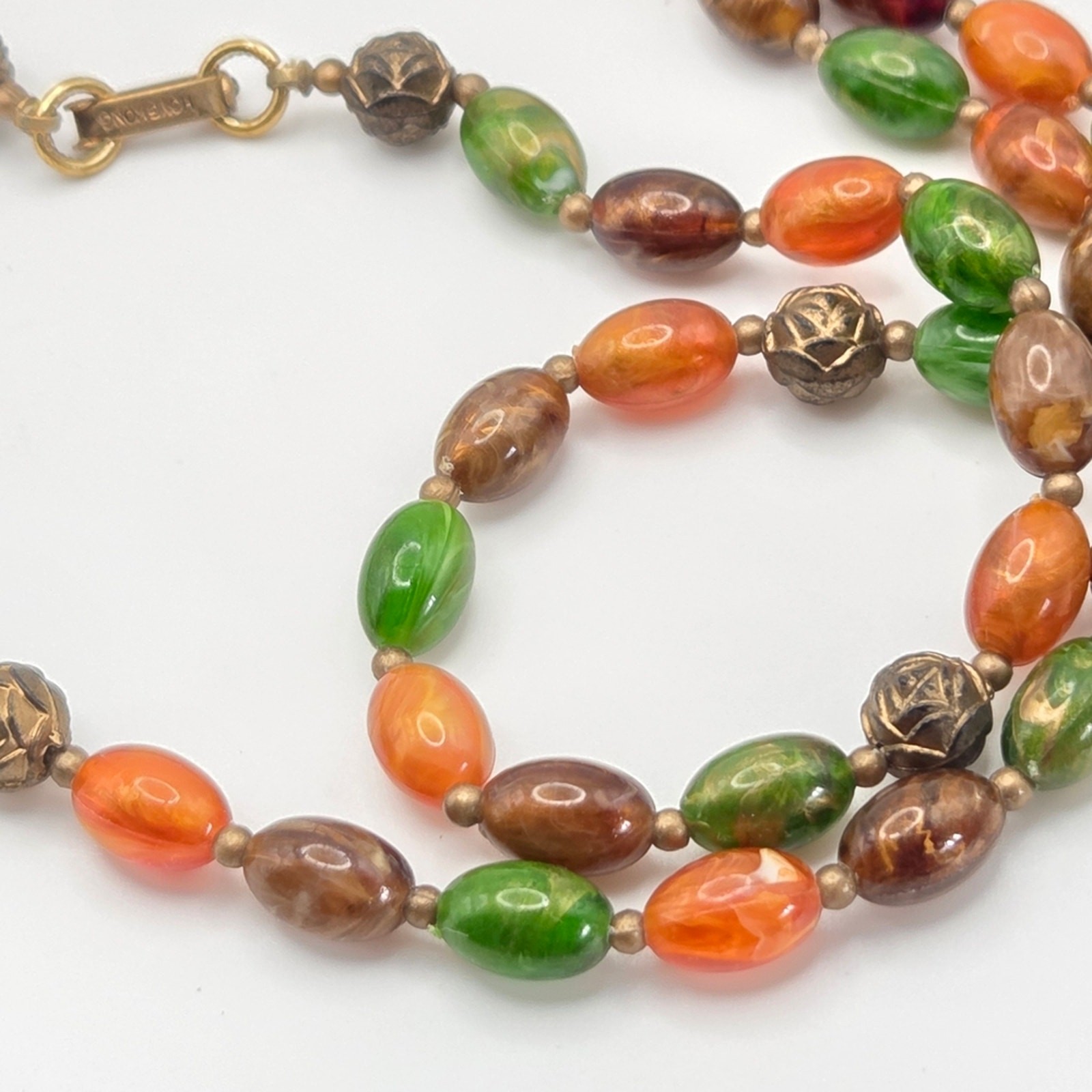 Vintage Hong Kong Multi-Color Plastic Bead Necklace – Retro Swirl Mod Style