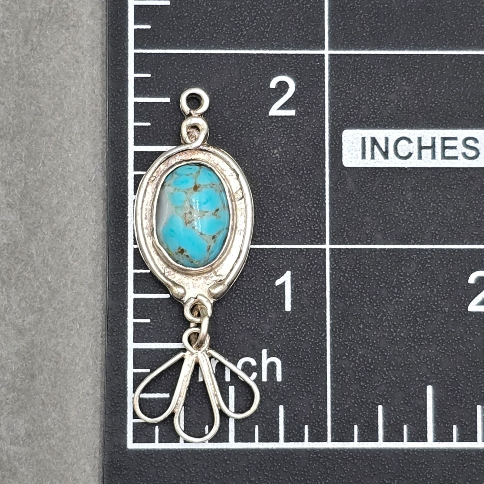 Vintage Southwestern Sterling Silver Faux Turquoise Glass Dangle Pendant Charm