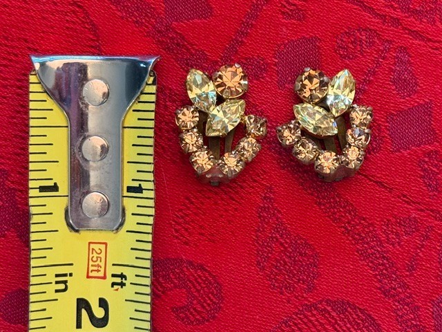 Vintage Austrian Amber and Citrine Rhinestone Clip Earrings