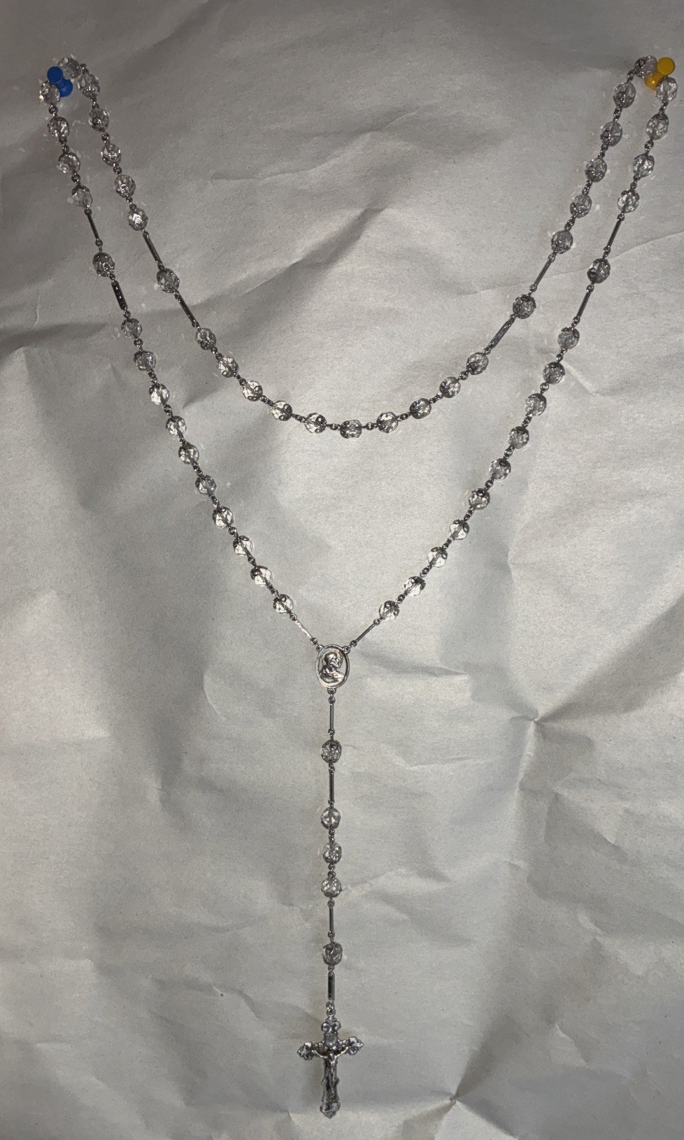 VINTAGE STERLING SILVER CATAMORE CRYSTAL ROSARY BEADS CROSS CRUCIFIX