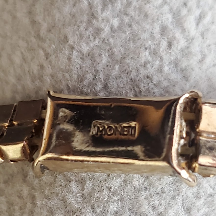 Vintage Monet Amber Rhinestone Brushed Gold Stretch Tennis Bracelet 80’s