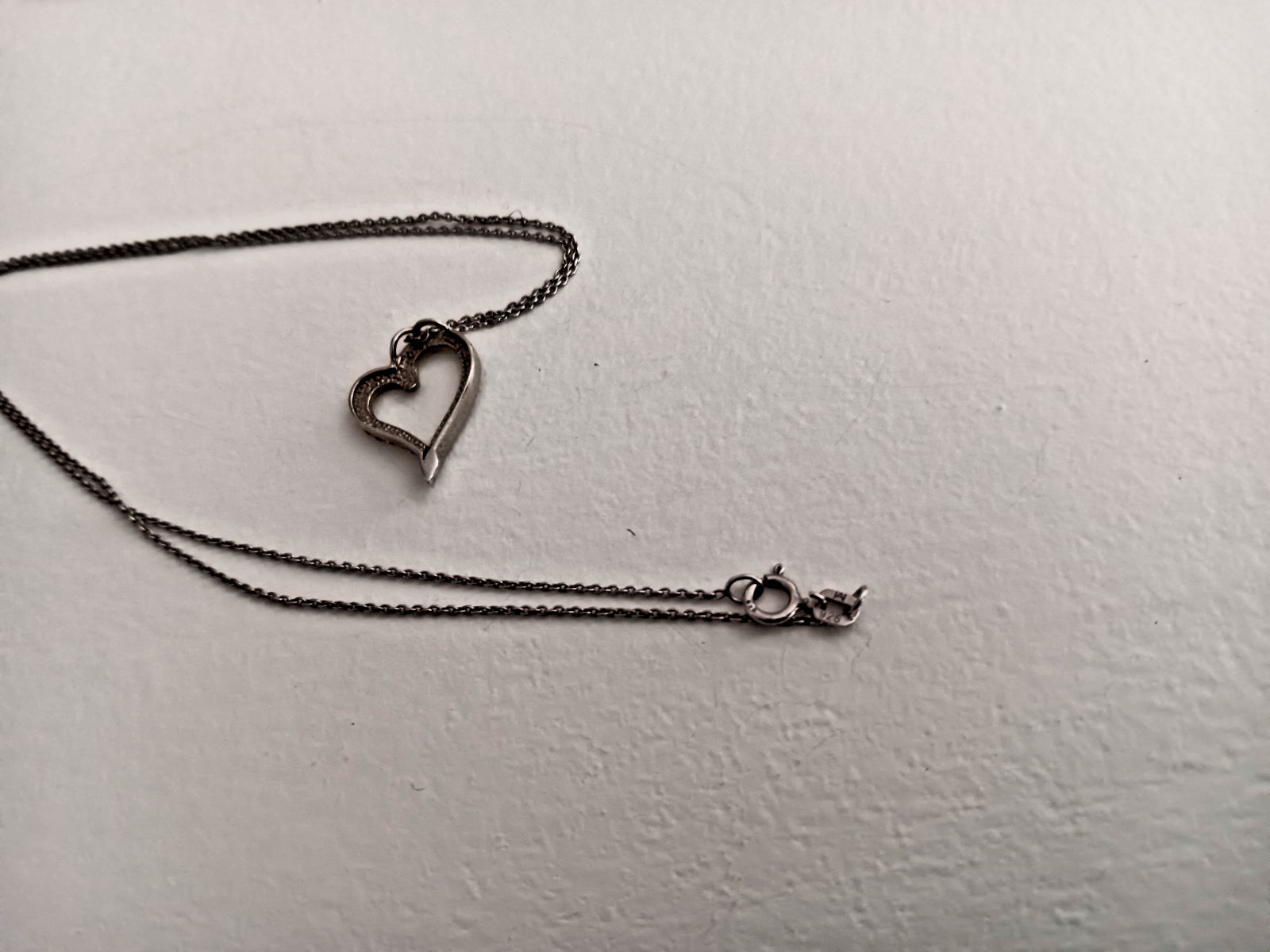 Heart Shaped Pendant Necklace Tiny Red & Clear Stones Chain Marked M 925