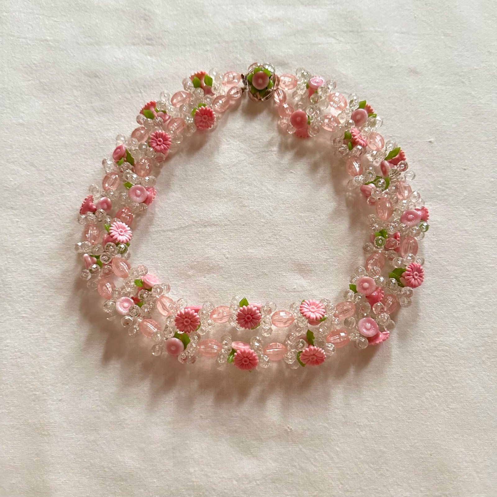 Vintage 1950s Chunky Cluster 2 Strand Pastel Pink West Germany Choker Necklace