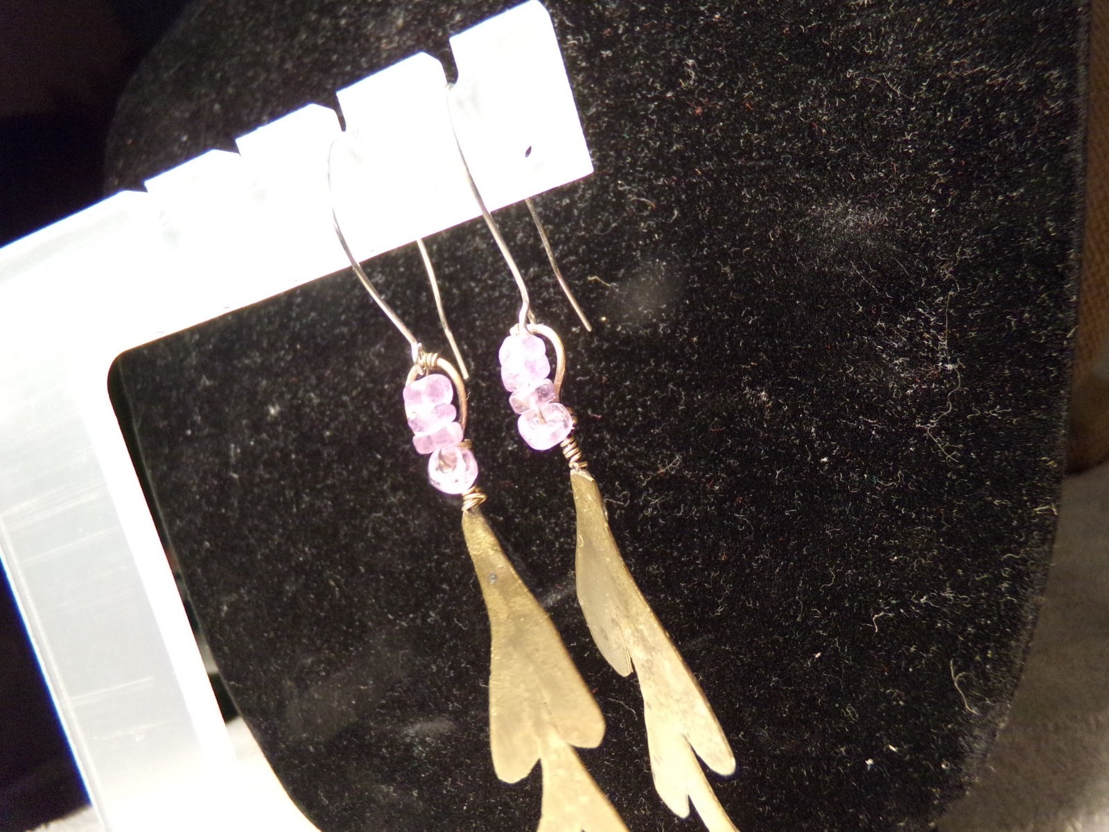 VTG 1960’S BRUTALIST STERLING SILVER GOLD BRASS AMETHYST MODERN PIERCE EARRINGS