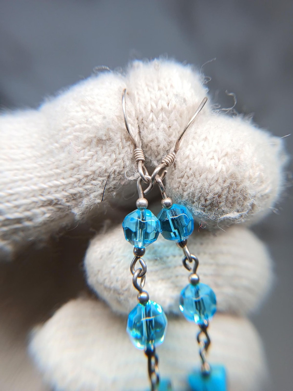 Sterling Silver Turquoise Chip Blue Crystal Dangle Earrings