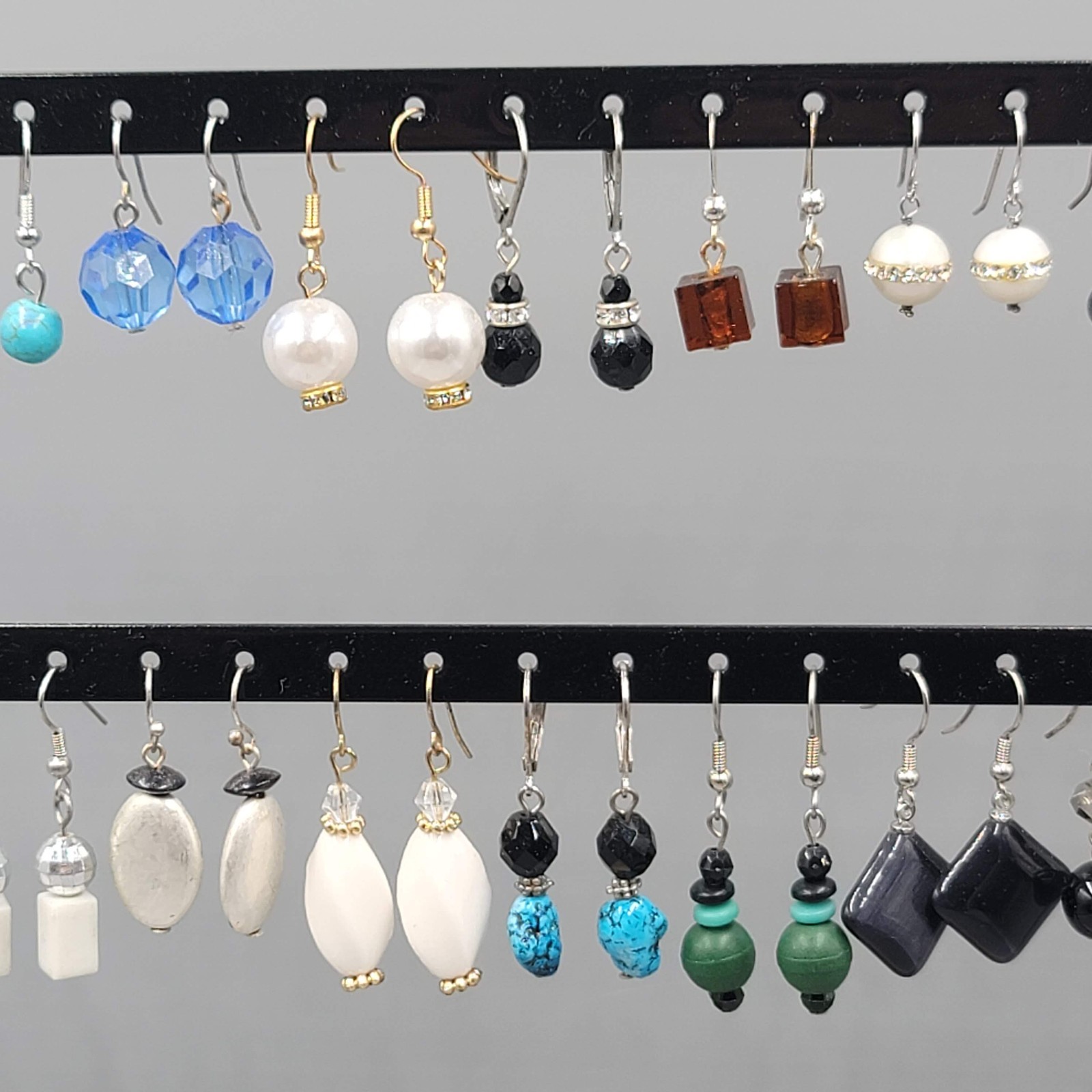Lot of 44 Beaded Pierced Earrings Multi color ALL Dangle Hooks Bead Mixed