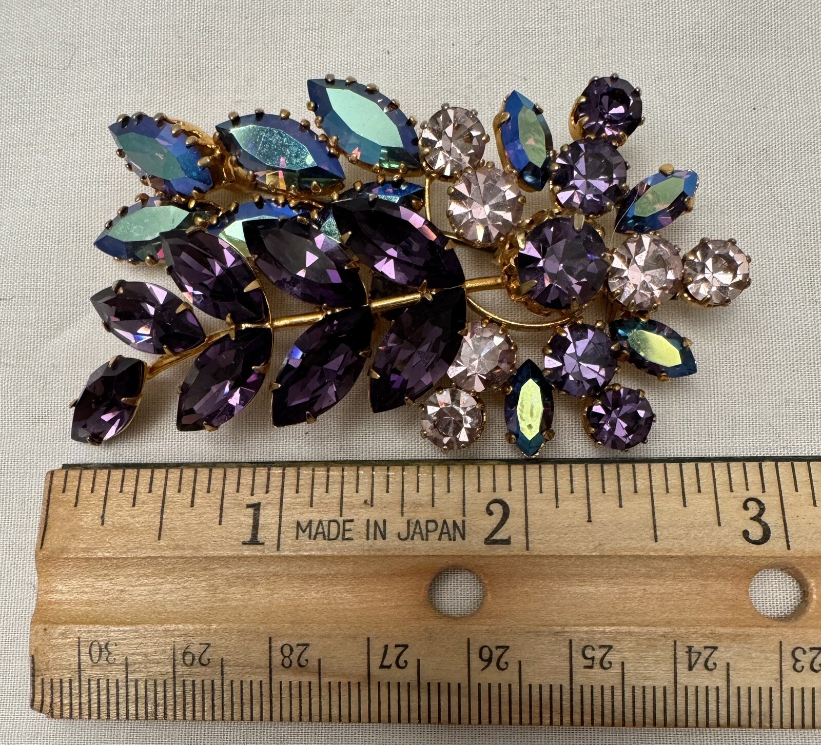 Purple Pink And Blue AB Rhinestone Brooch Signed Austria