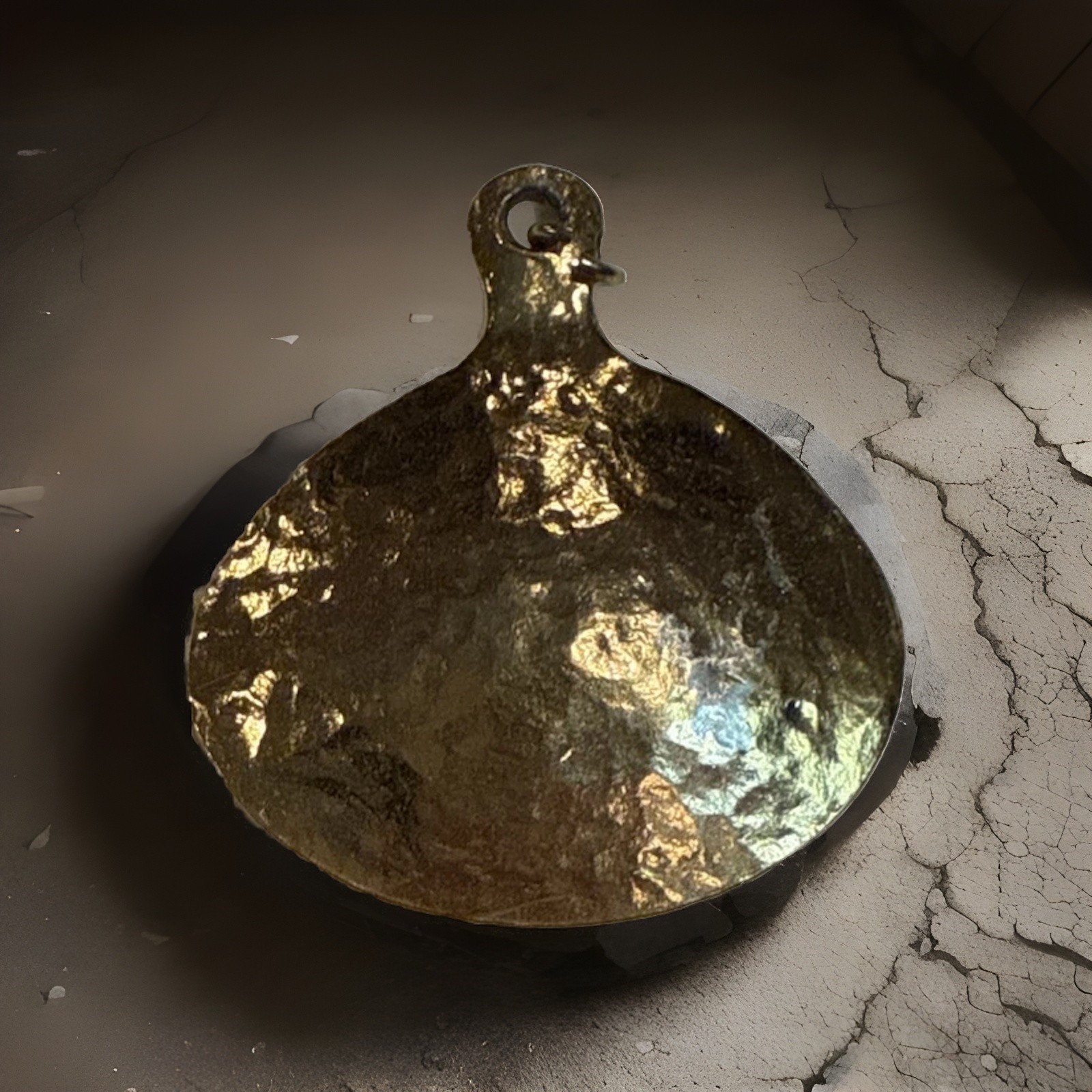 Vintage Brutalist Pendant Signed ZENTALL Brand Gold Tone Textured Teardrop Shape