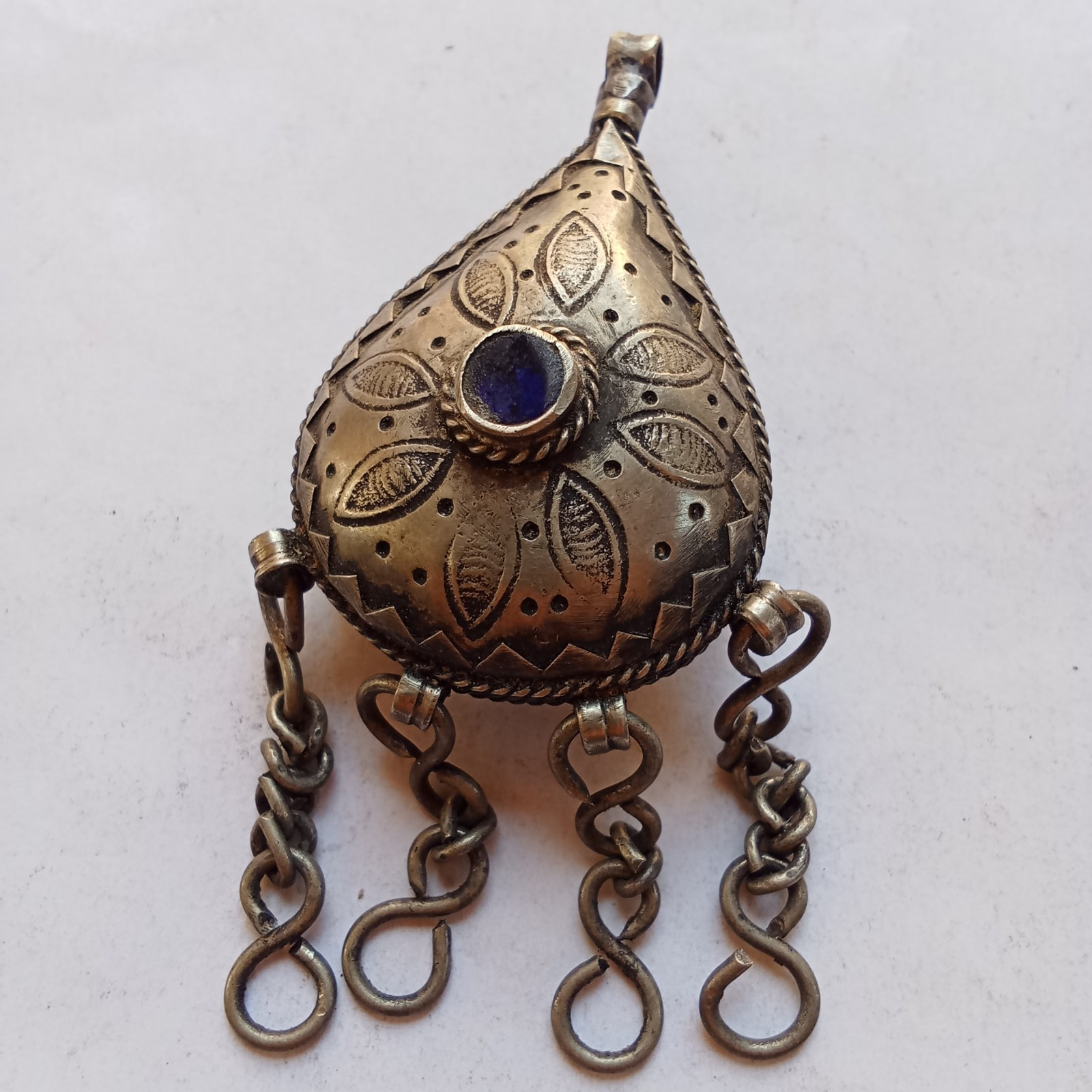 Antique Silver Tone Bedouin Prayer Box Necklace Dangle Bells