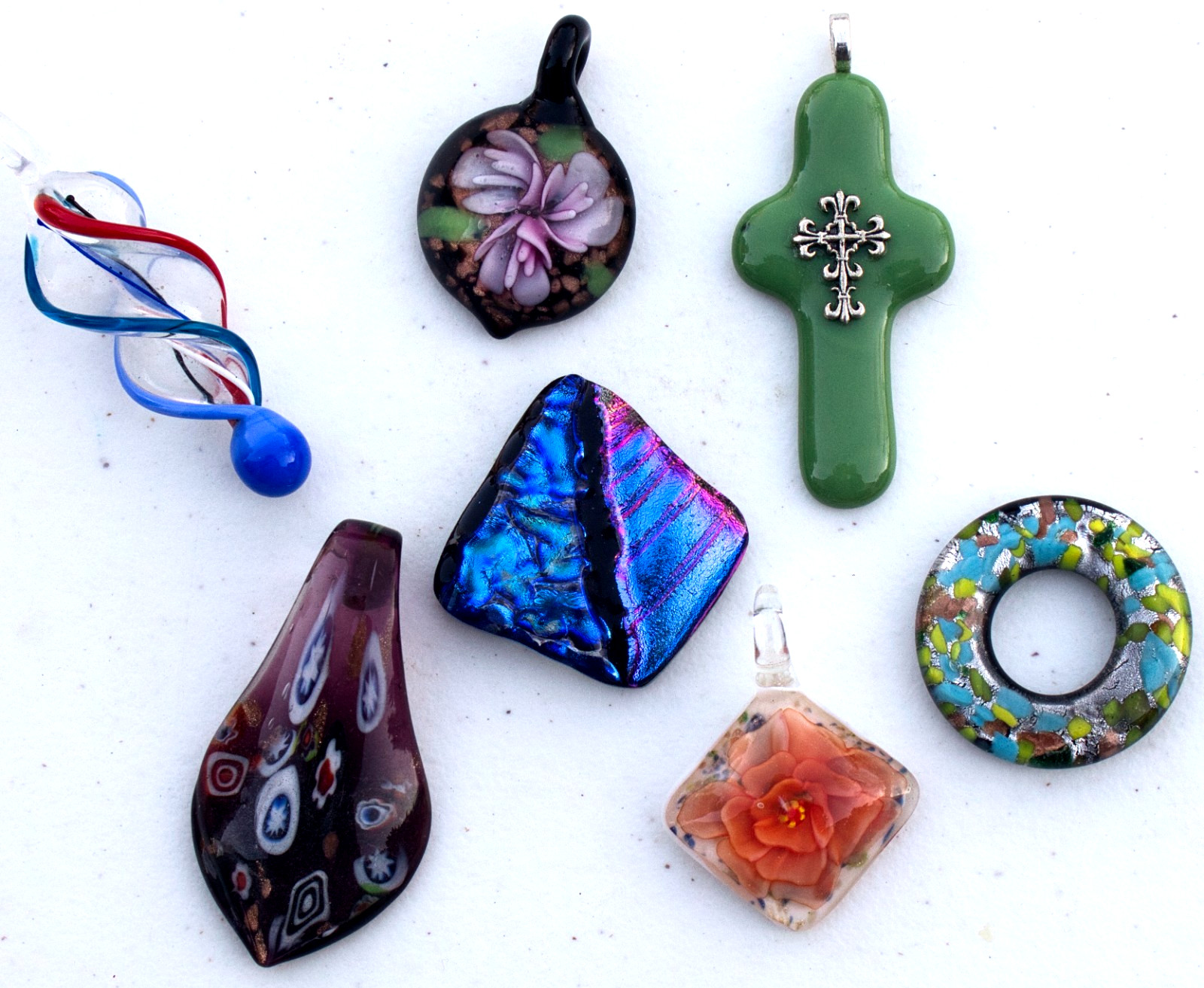 Fashion Lot of 7 Handblown Glass Pendants – no chains included