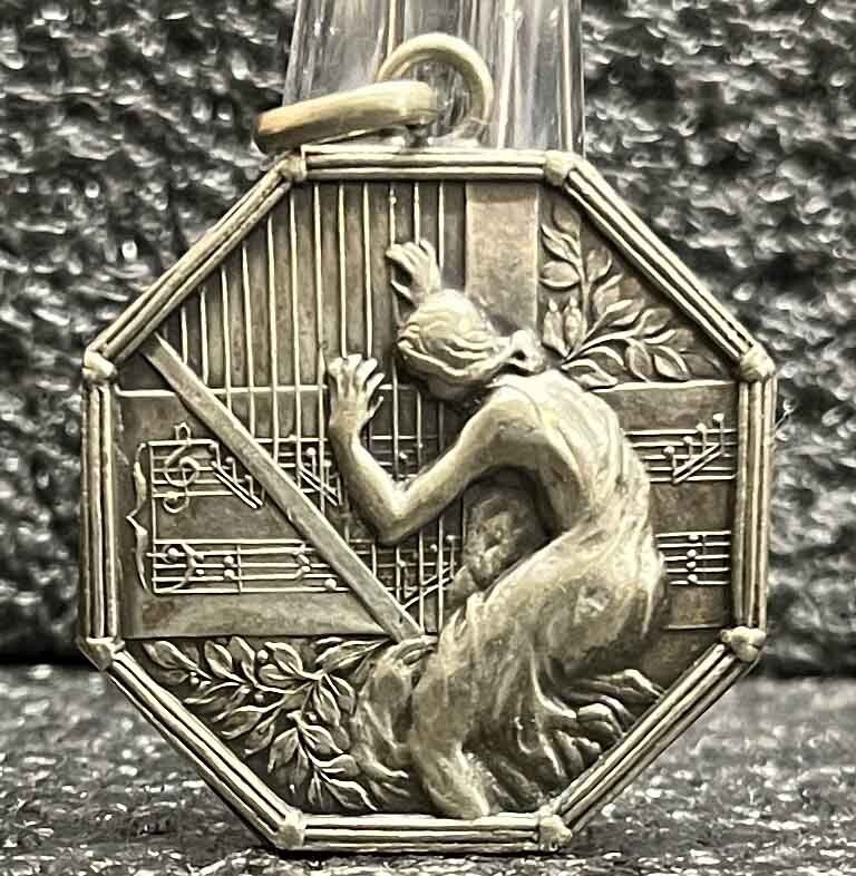 Uruguay circa 1920 antique Art Nouveau lady romantic scene playing harp Awesome!