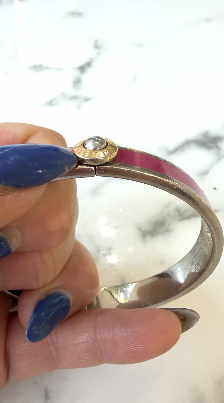 Vintage Henri Bendel Pink Enamel Silver-Tone Bangle Bracelet