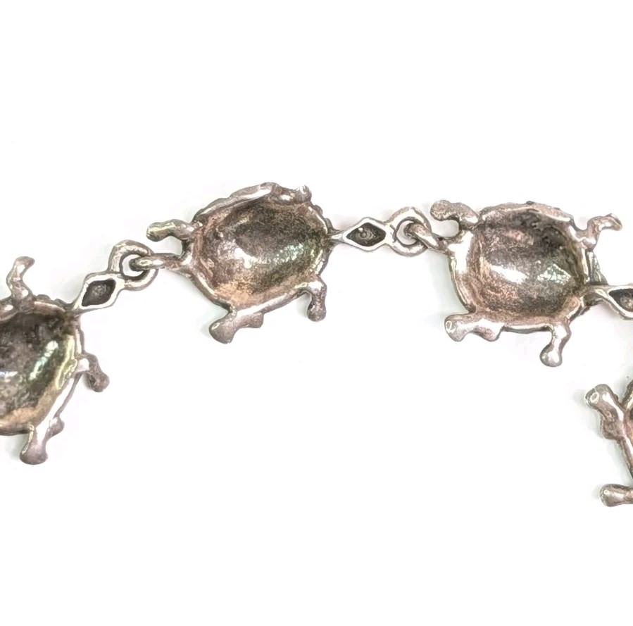 Turtles In A Row Bracelet Sterling Silver 7.75″ Turtle Link Tortoise Gift 11gram