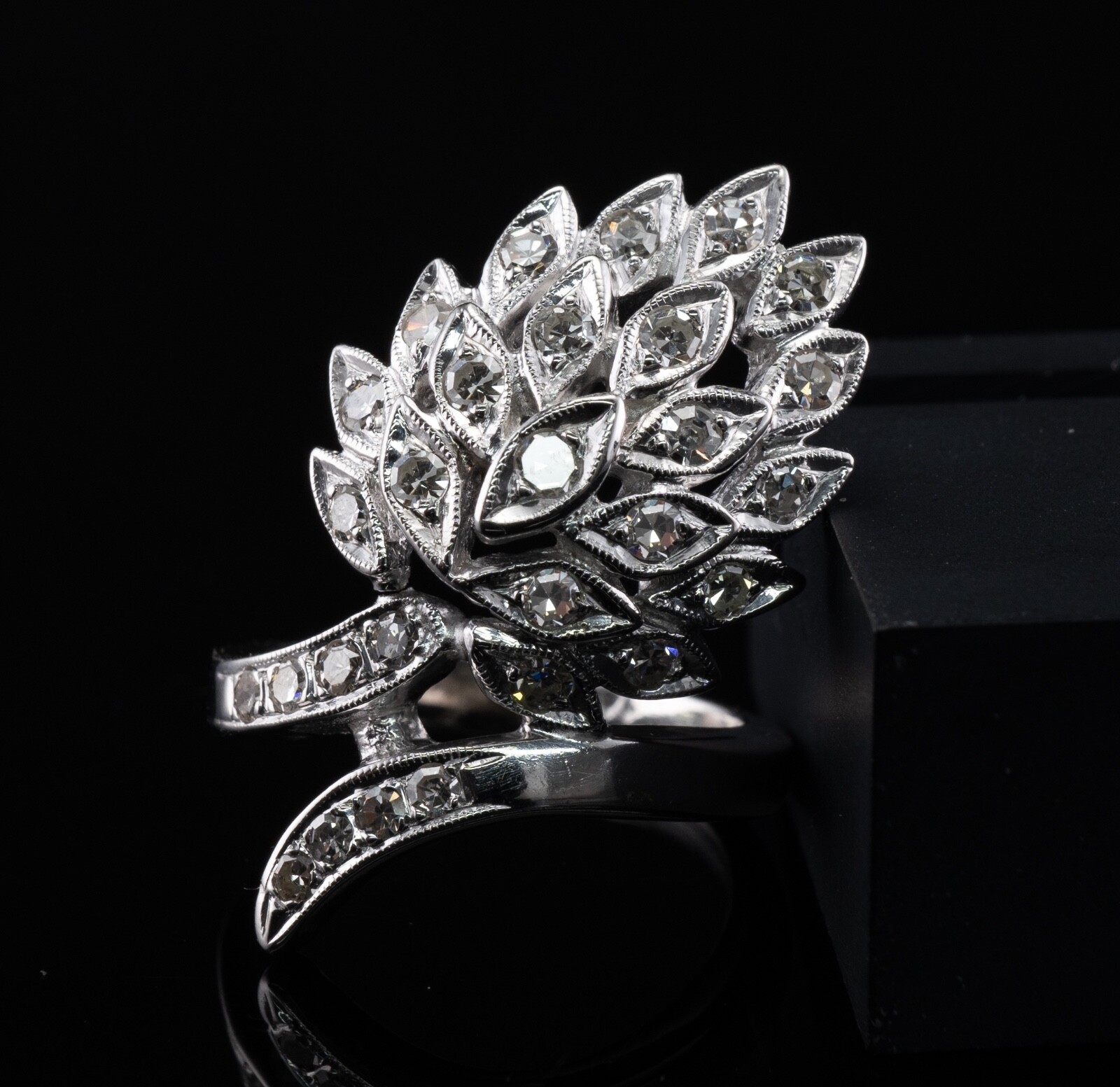 Natural Diamond Ring 14K White Gold Vintage Cluster Estate 1.24 TDW