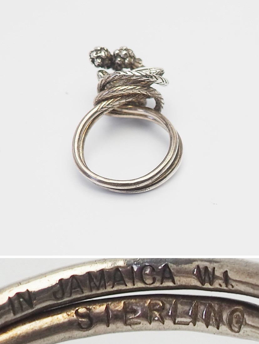 Rare vintage double band sterling silver Caribbean traditional ring sz 7.5 AC
