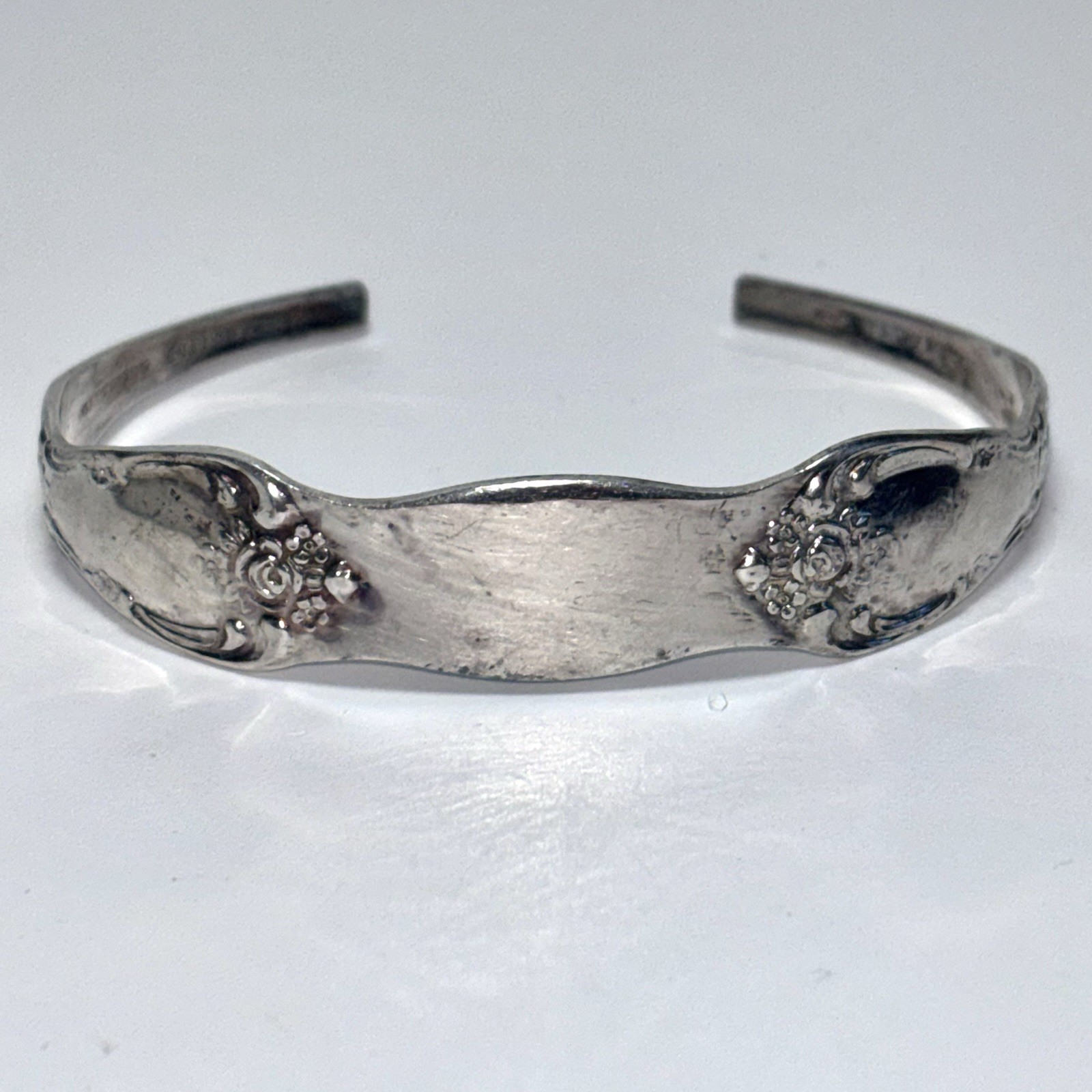 Vintage WM A Rogers Oneida Silver Plated Spoon Cuff Floral Bracelet Adjustable