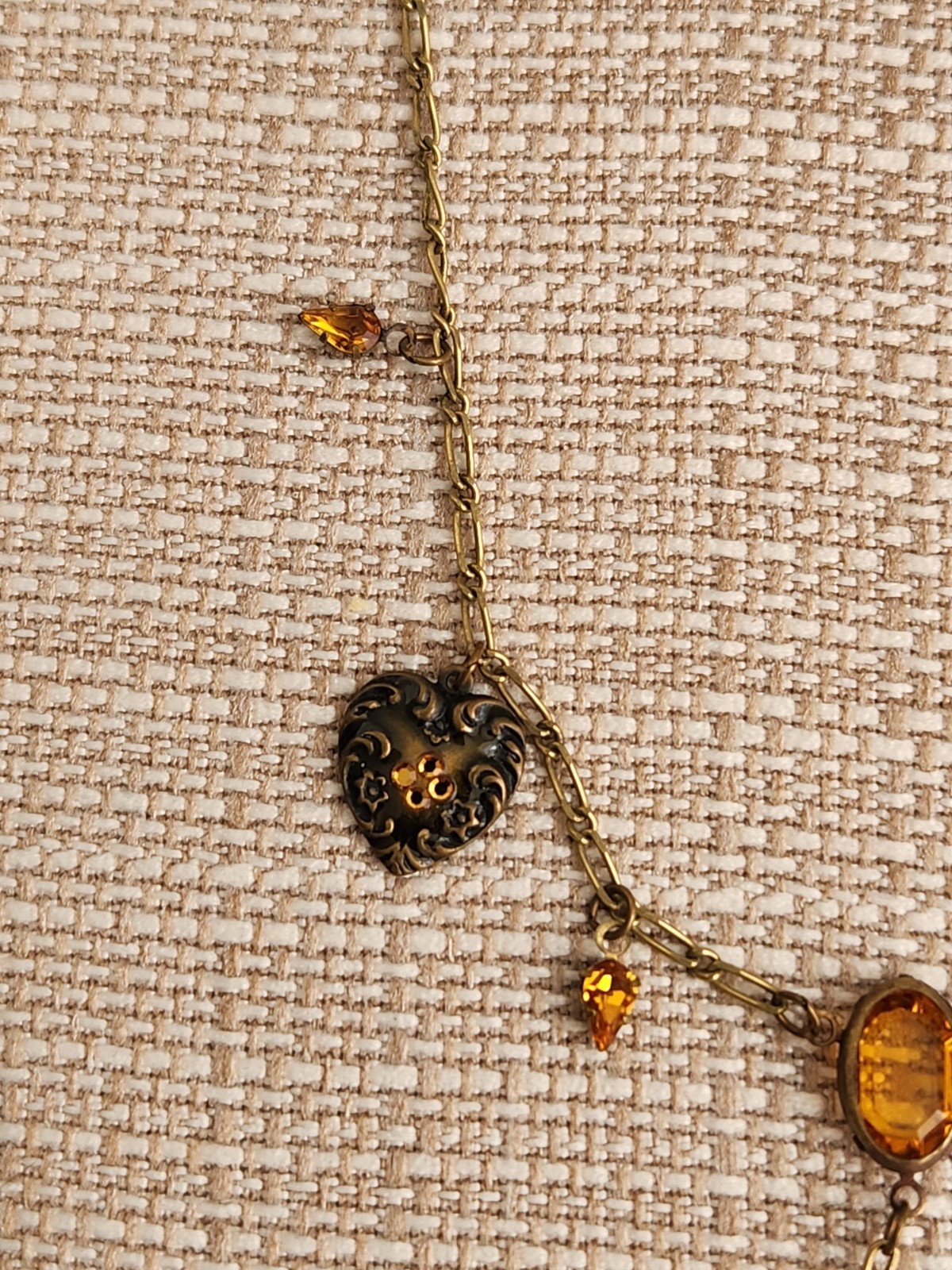 Vintage Glass Works Studio Necklace Heart Charm Rhinestone Accents