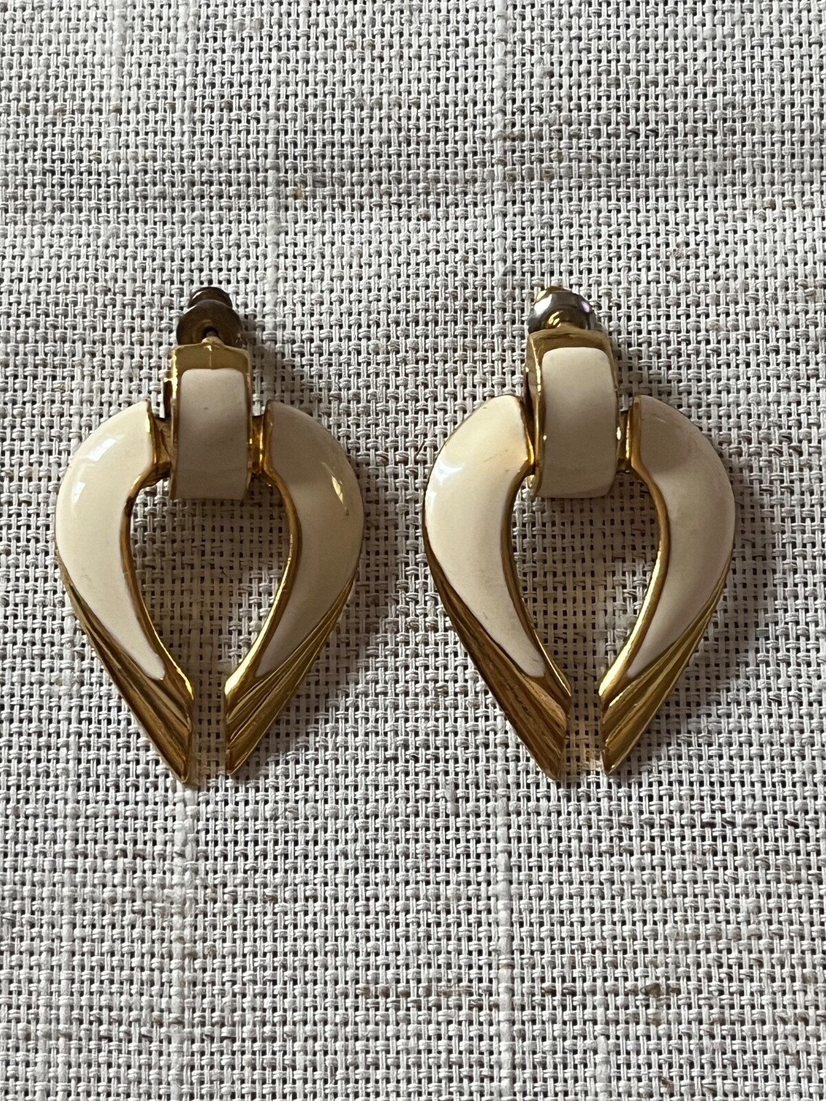 Vintage Ivory and Gold Enamel Retro Stud Earrings ….