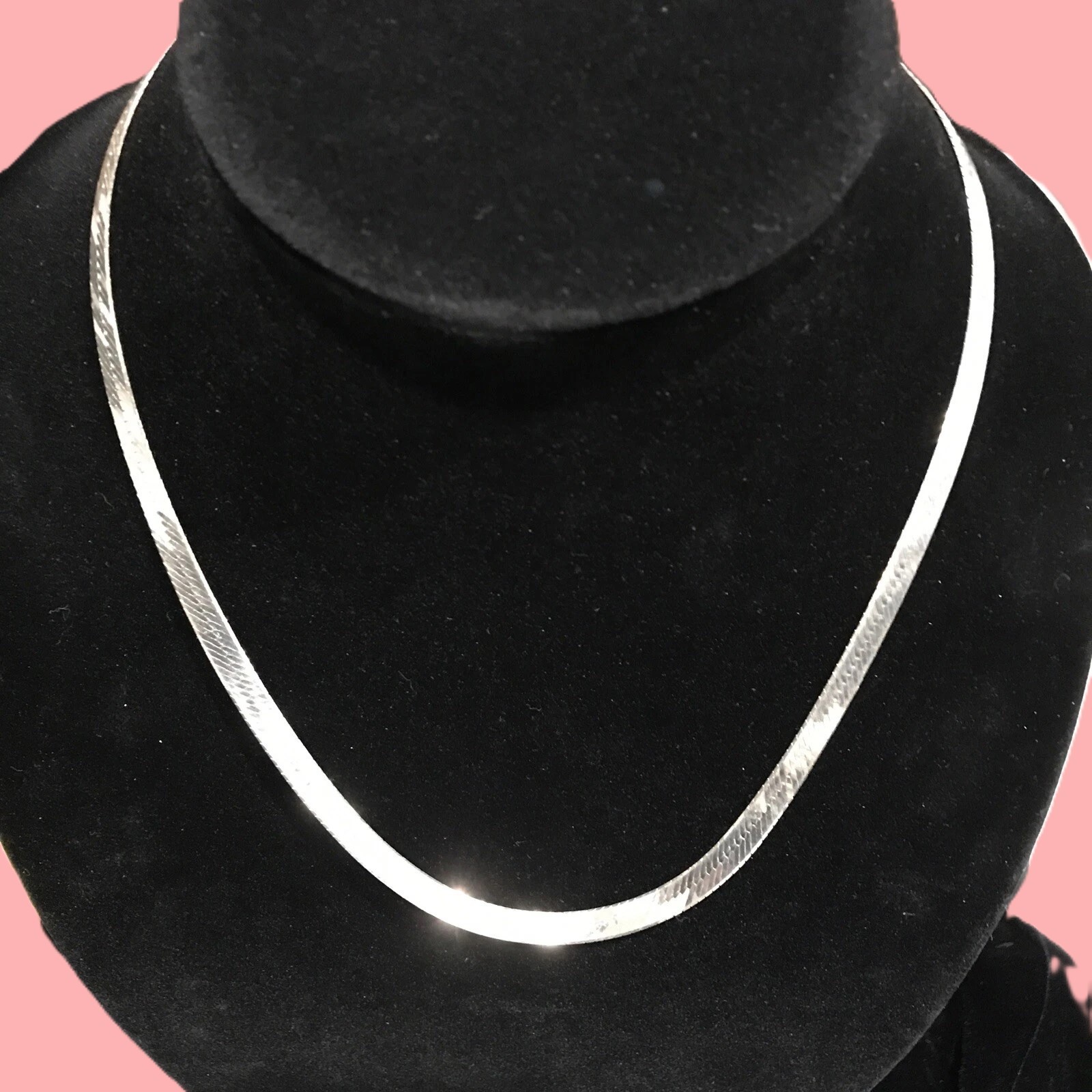 Vintage Italy 925 Sterling Silver Long Herringbone Chain Necklace 20″ X 1/4″