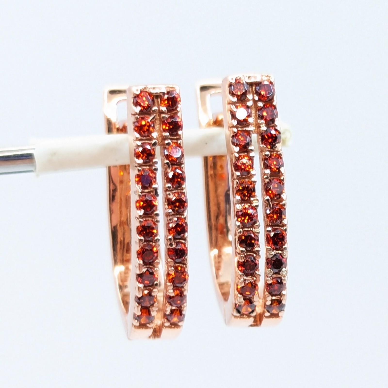 Vintage Luxury Earrings Sterling Silver 925 with Bright Red Stones -4.79g. | #16