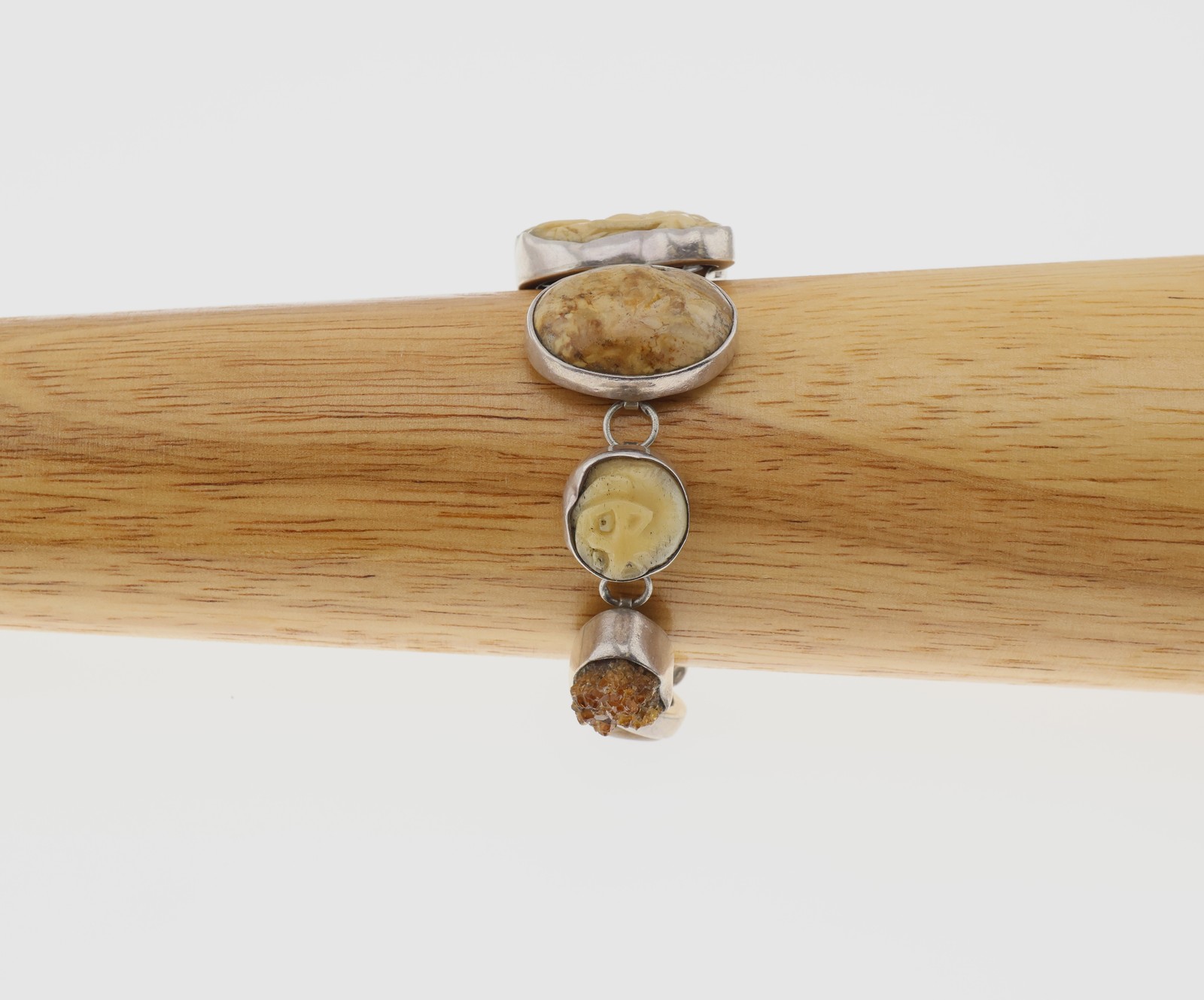 Amy Kahn Russell Sterling Silver Carved Stone Mixed Media Bracelet