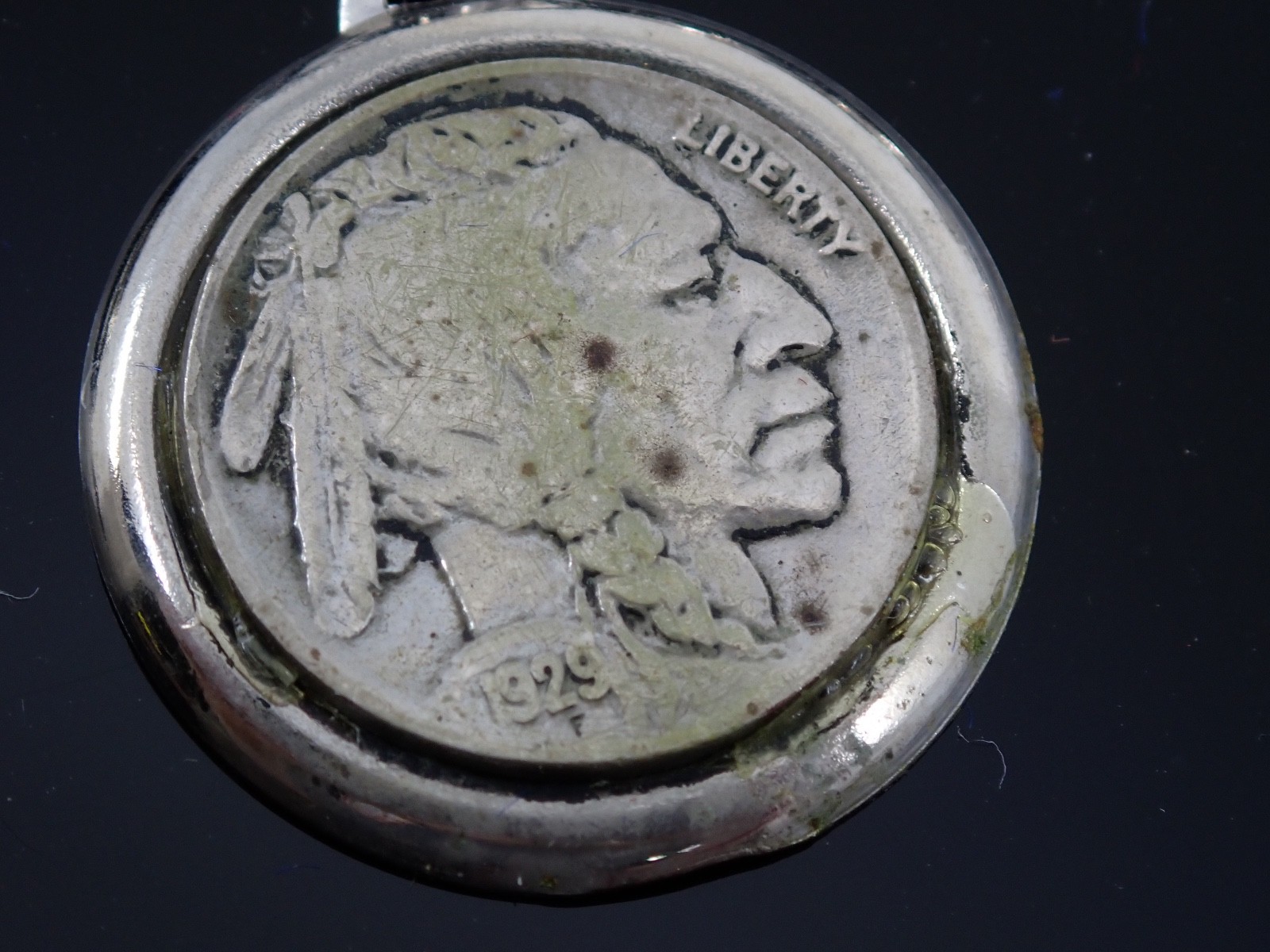Vintage 1929 Buffalo Nickel Coin Bracelet Handcrafted Silver Tone Mounts