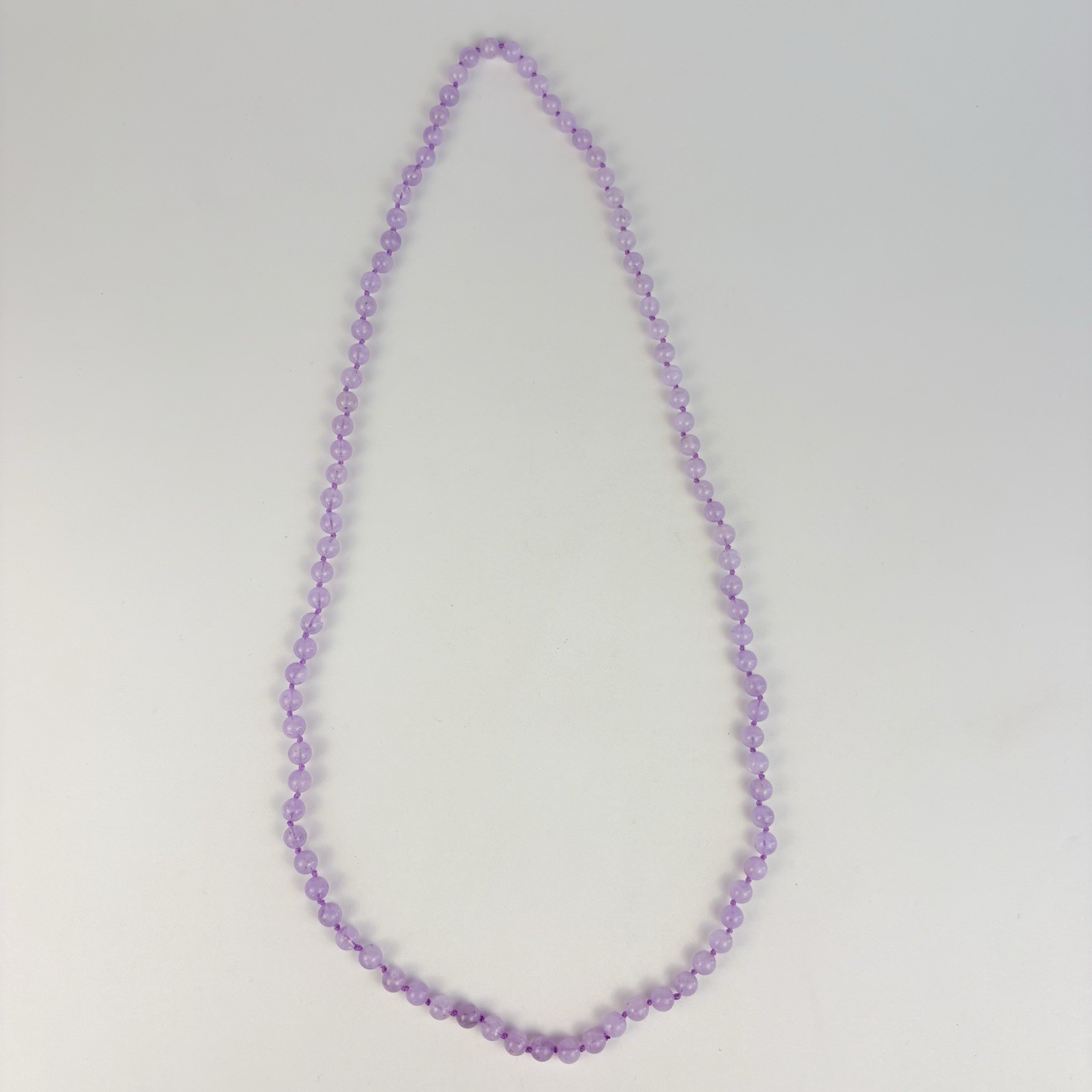 Vintage Pale Lavender Amethyst Bead Individually Knotted Strand 36” Necklace 75g