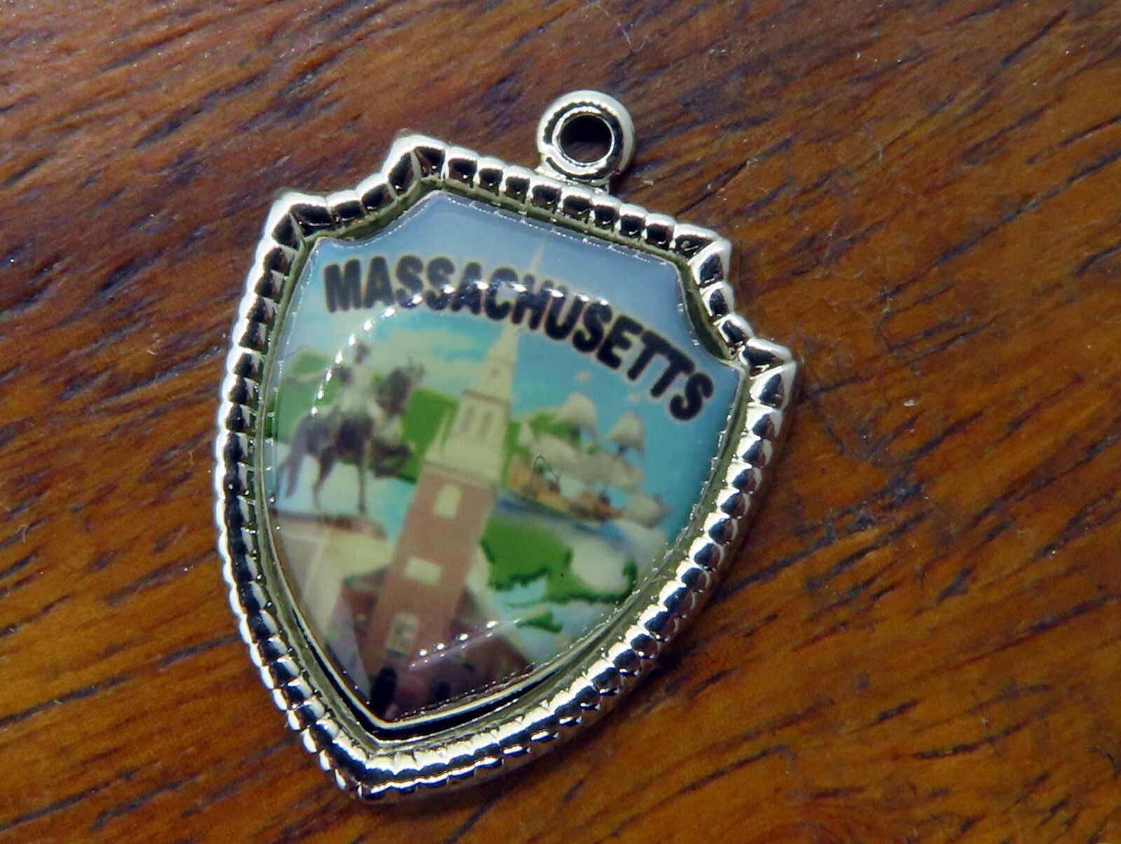 Vintage silver MASSACHUSETTS HARVARD PAUL REVERE TRAVEL SHIELD charm 23-6
