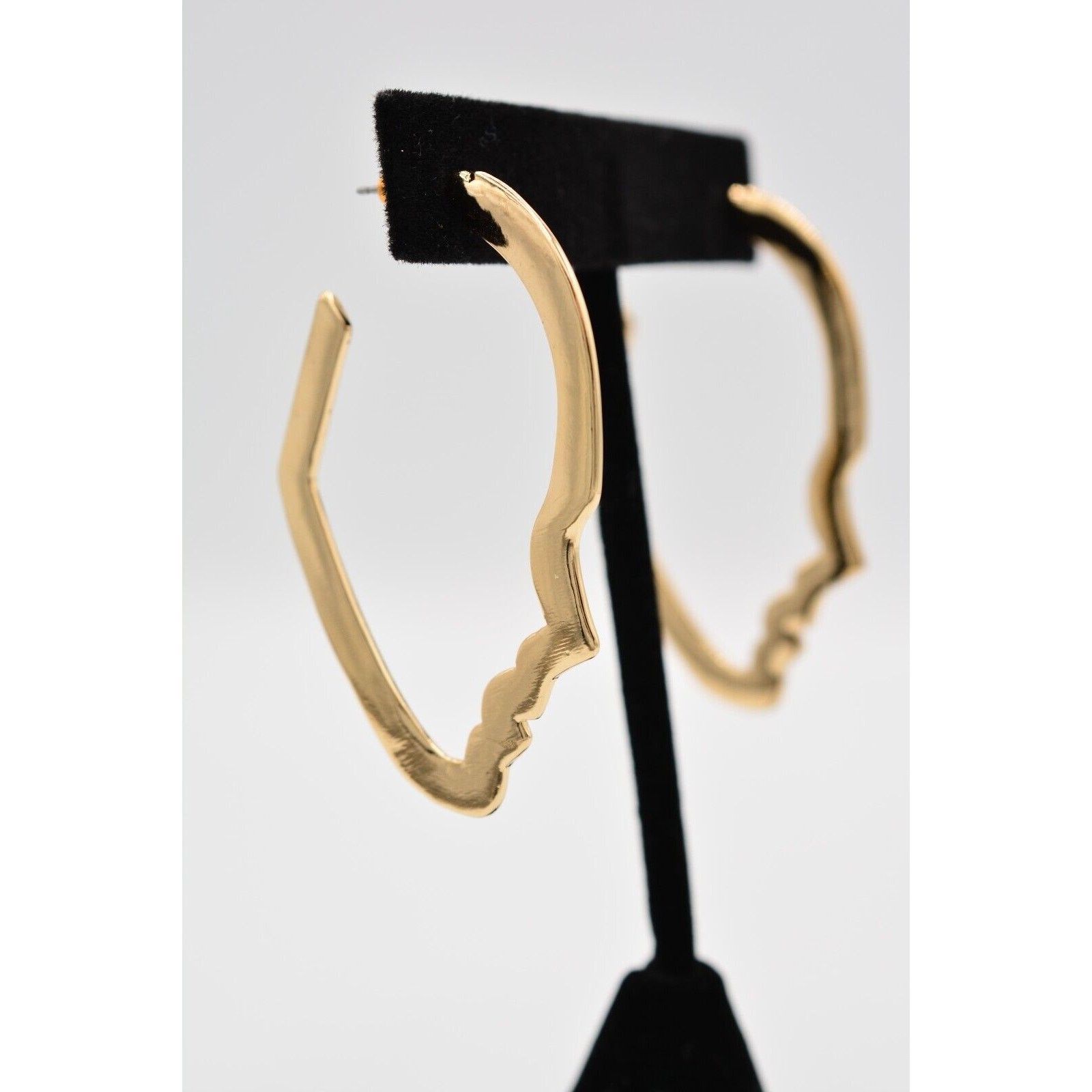 Vintage Drop Earrings Abstract Face Hoops Silhouette Gold Tone Dangle 1990s 9G