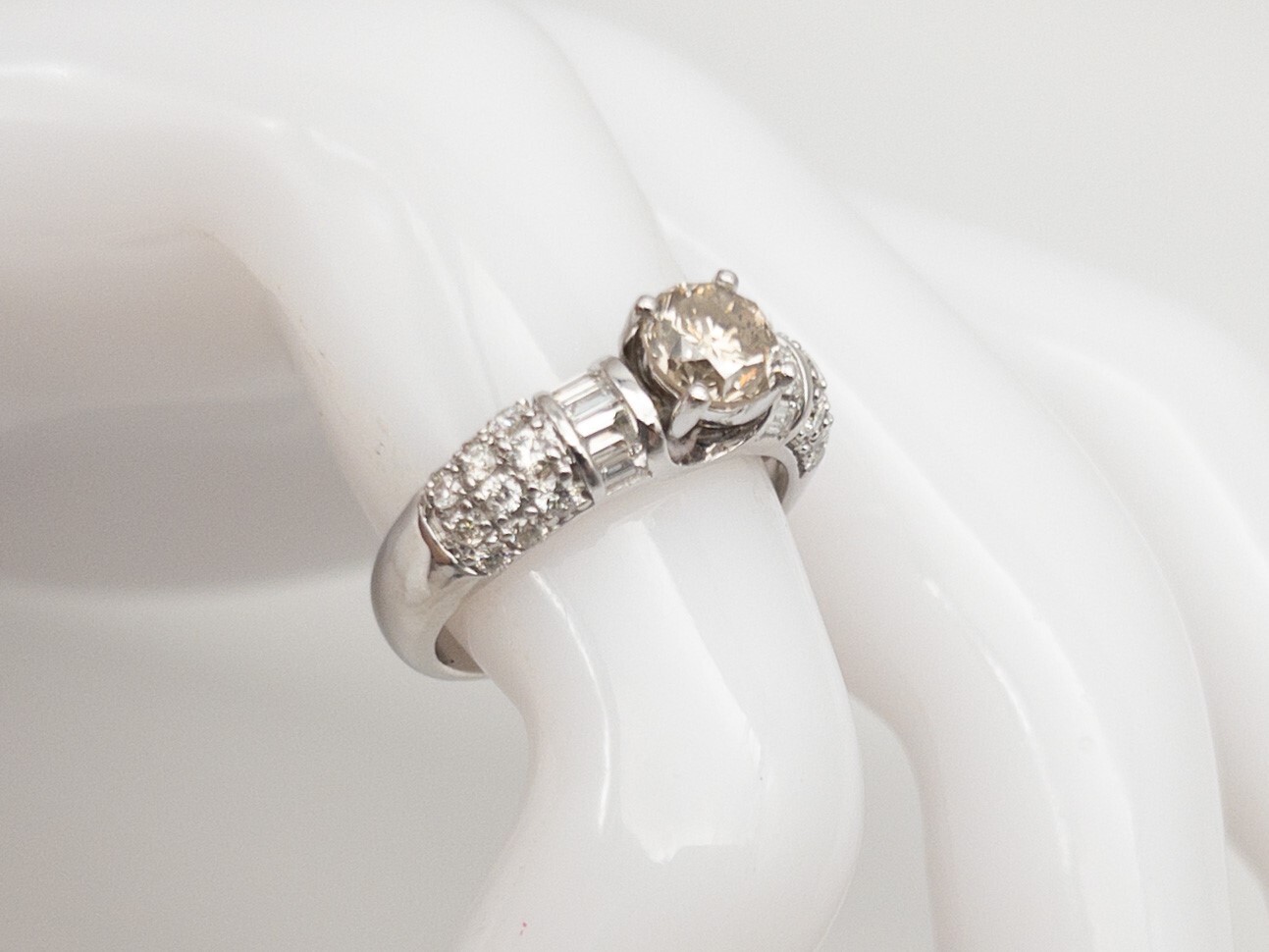 Estate $7000 2.25ct Natural Champagne Diamond 14k White Gold Wedding Ring Band