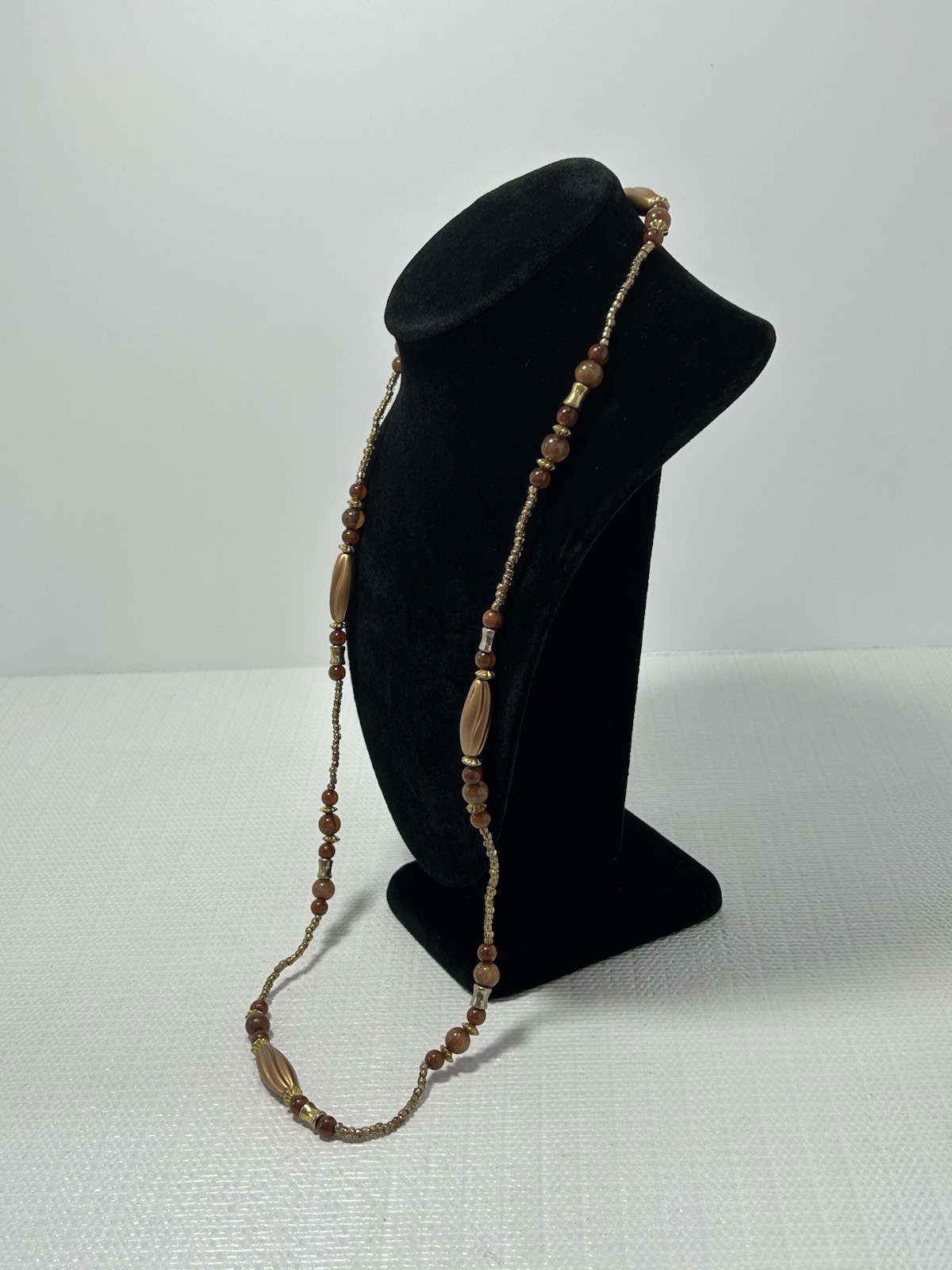 Vintage Brown & Copper Tone Beaded Granny Grandma Core Necklace