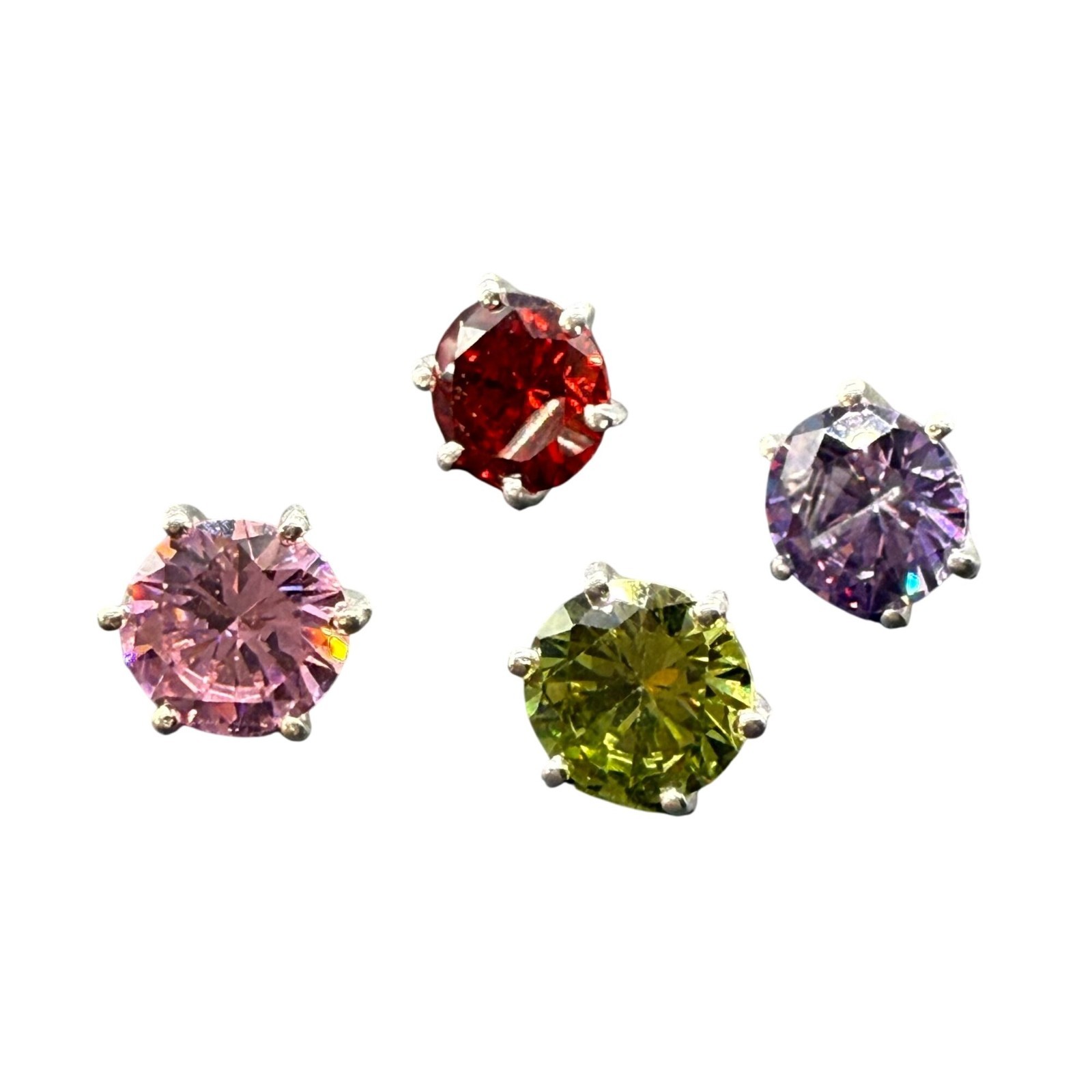 STS 925 Sterling Interchangeable Pink Green Red Purple Yellow Faux Stones Ring S