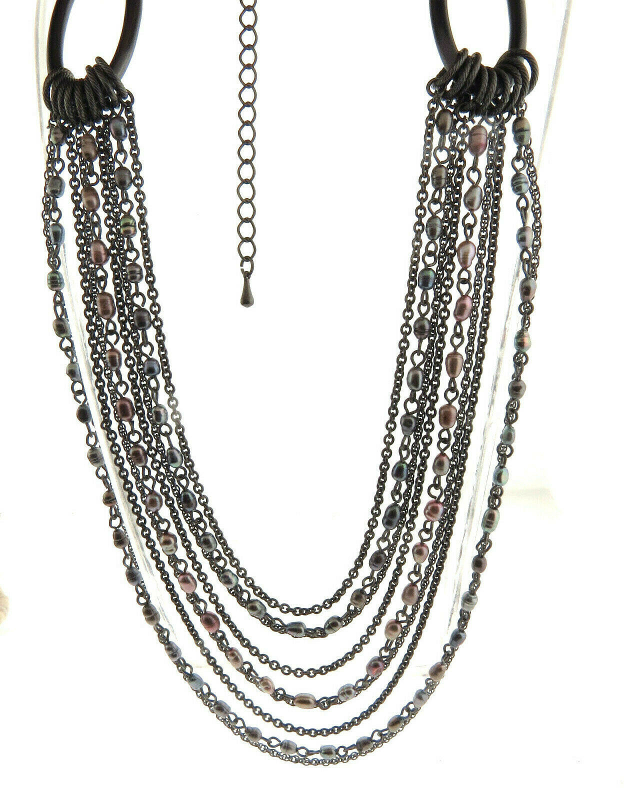 Lia Sophia Fresh Water Peacock Pearl Necklace 25-28″ 6 strand