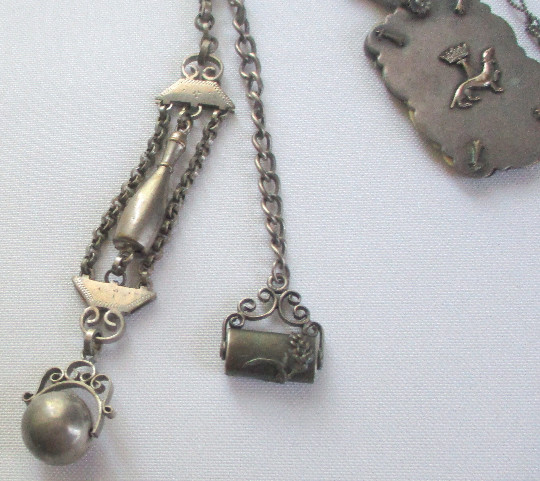 Vintage Fleur de Lis Belt Hook Chatelaine with Chains and Attachments