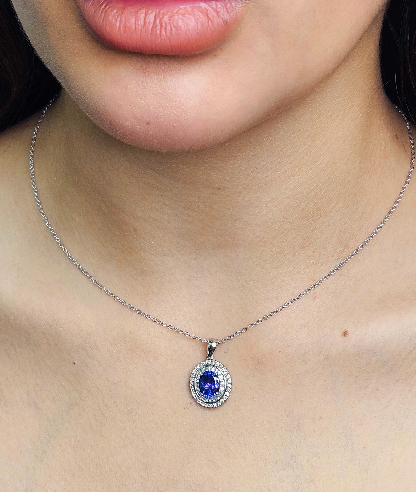 Rhapsody AAAA OVAL Tanzanite E-F VS Baguettes Diamonds 3.45ctw Platinum Pendant