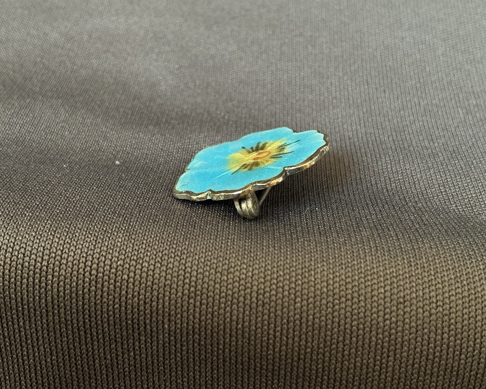 Vintage Ivar T Holth Norway Sterling Silver Blue Guilloche Enamel Pansy Pin