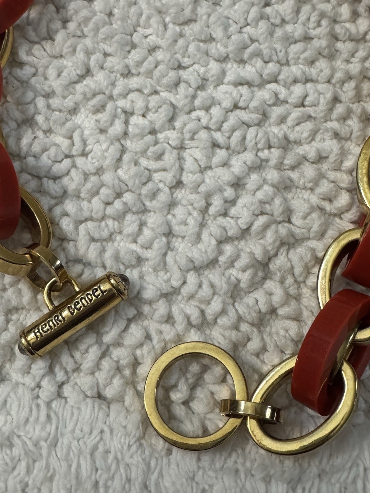 Vintage 1980″s Henri Bendel Chain Link Choker Necklace red lucite and gold plate