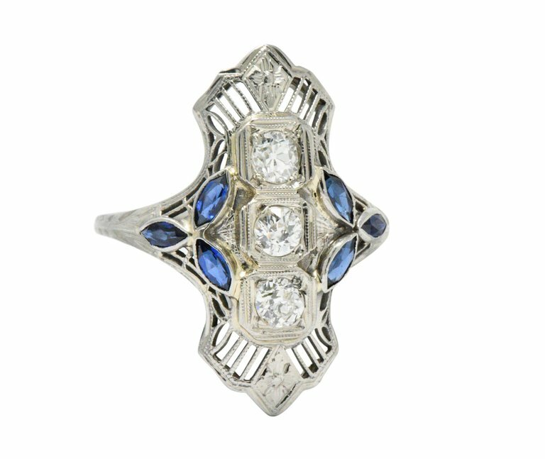 0.35 CT Round Diamond Elongated Vintage Antique Ring In 925 Sterling Silver