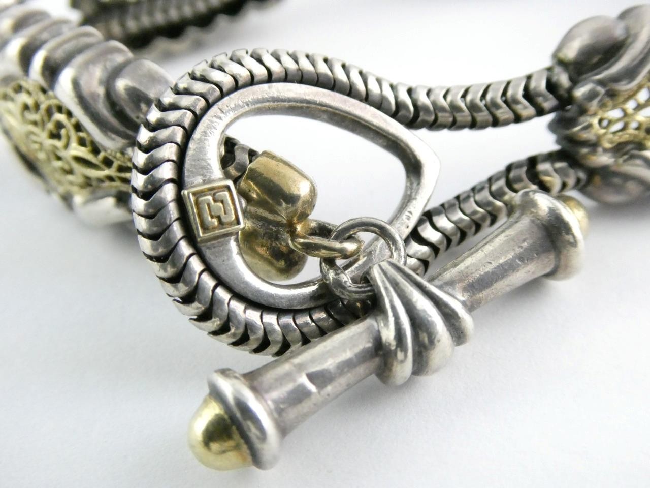 William Schraft Sterling Silver and 18k Gold Filigree Brutalist Bracelet 7.25 In