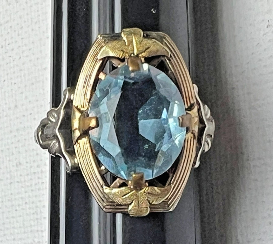 Vintage Sterling Silver & 14K Gold Ring – Large Color-Shift Blue Violet Gemstone