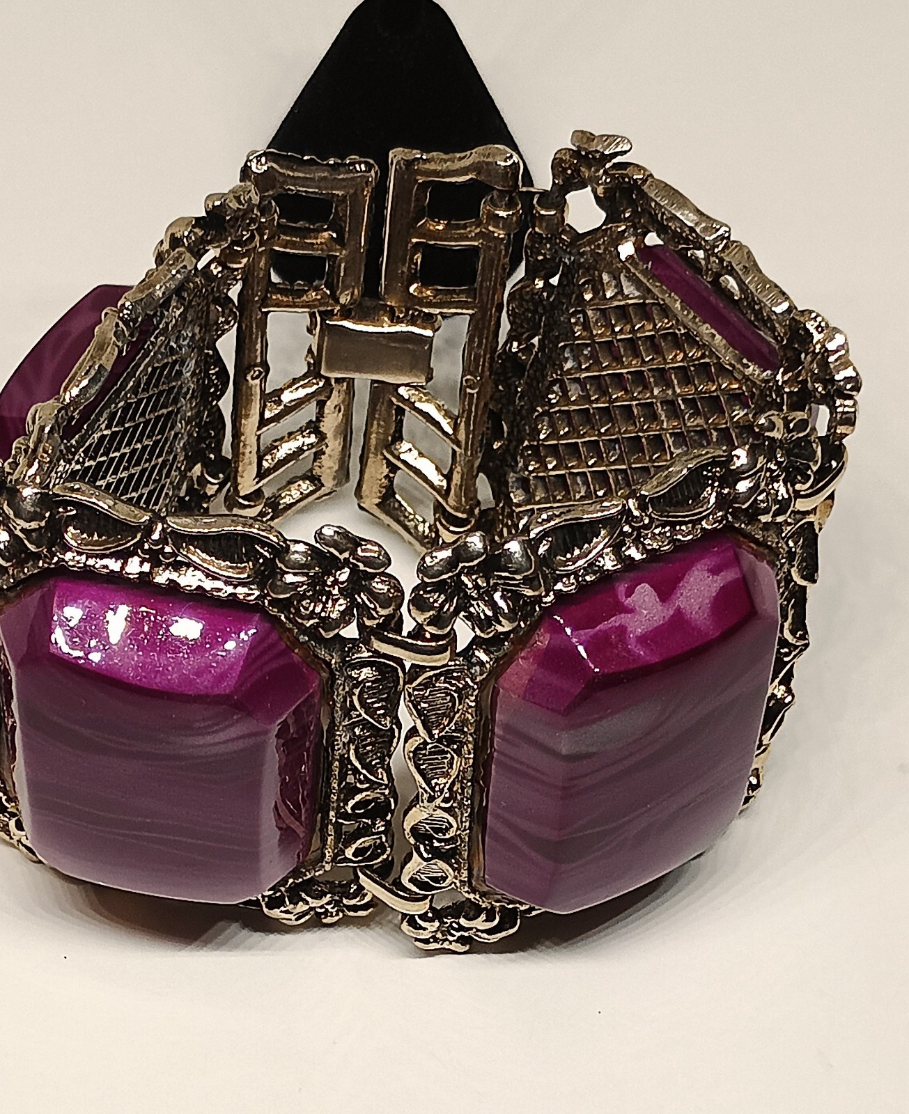 Vintage Purple Thermoset Lucite Chunky Wide Link Bangle Bracelet Earring Set