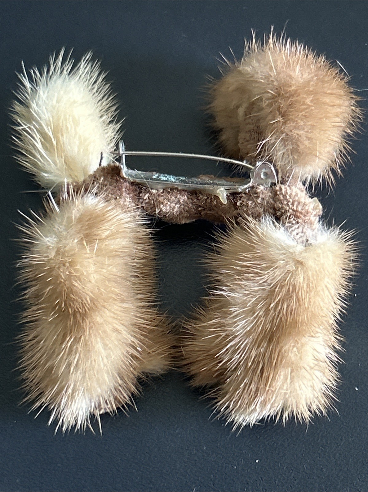 Vintage 1950’s Genuine Mink Poodle Pin Brown White Tail, Rhinestone Collar